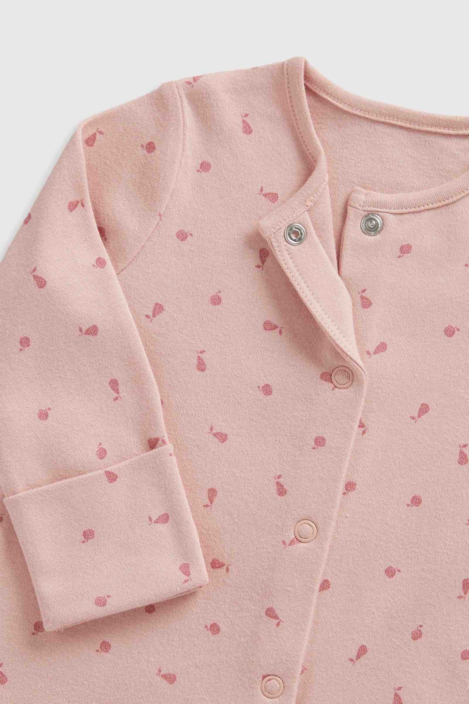 Mothercare Essentials Girls Pink Woodland 100% Cotton Long Sleeves Footless Baby Sleepsuits - Pack of 3 - Pink