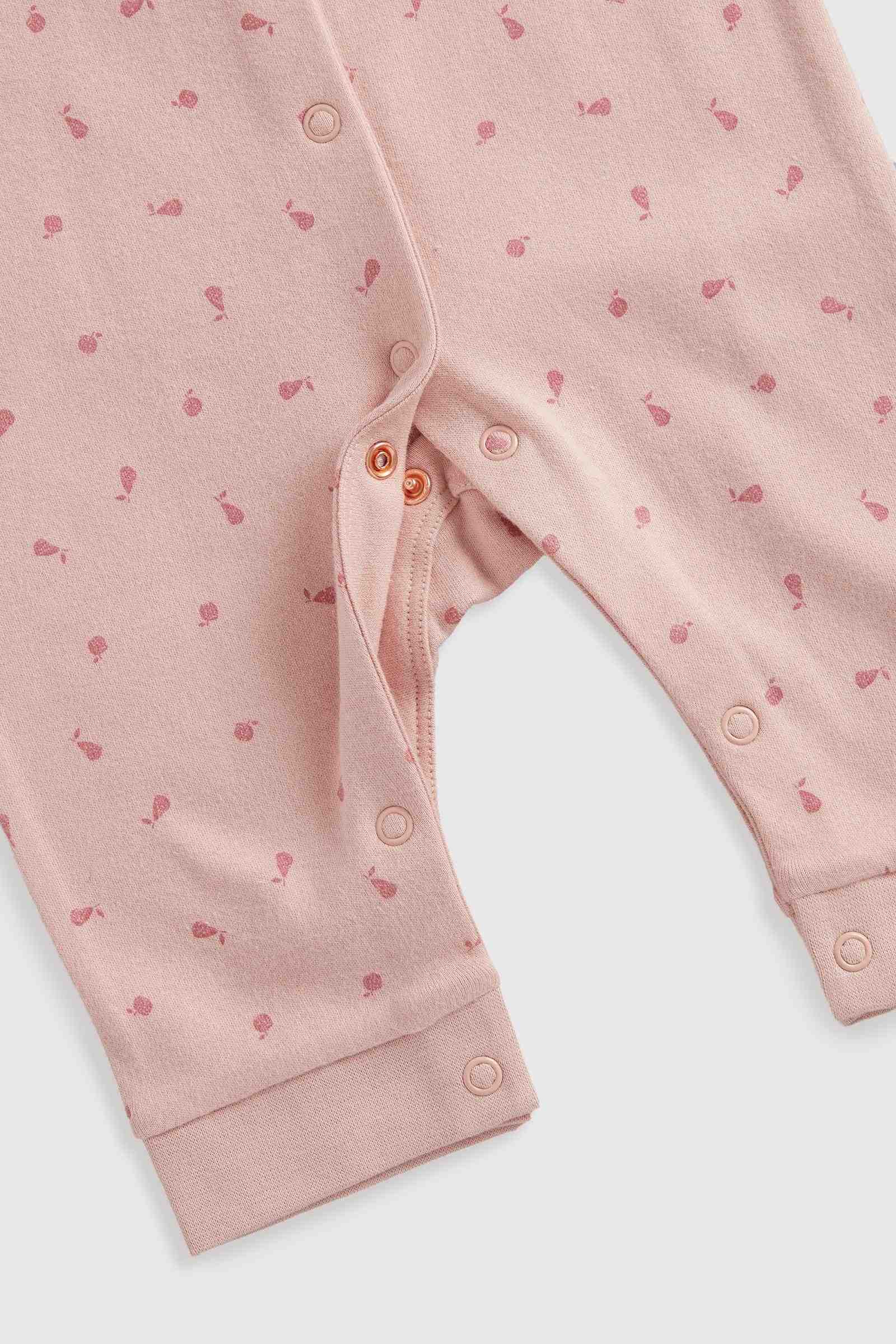 Mothercare Essentials Girls Pink Woodland 100% Cotton Long Sleeves Footless Baby Sleepsuits - Pack of 3 - Pink