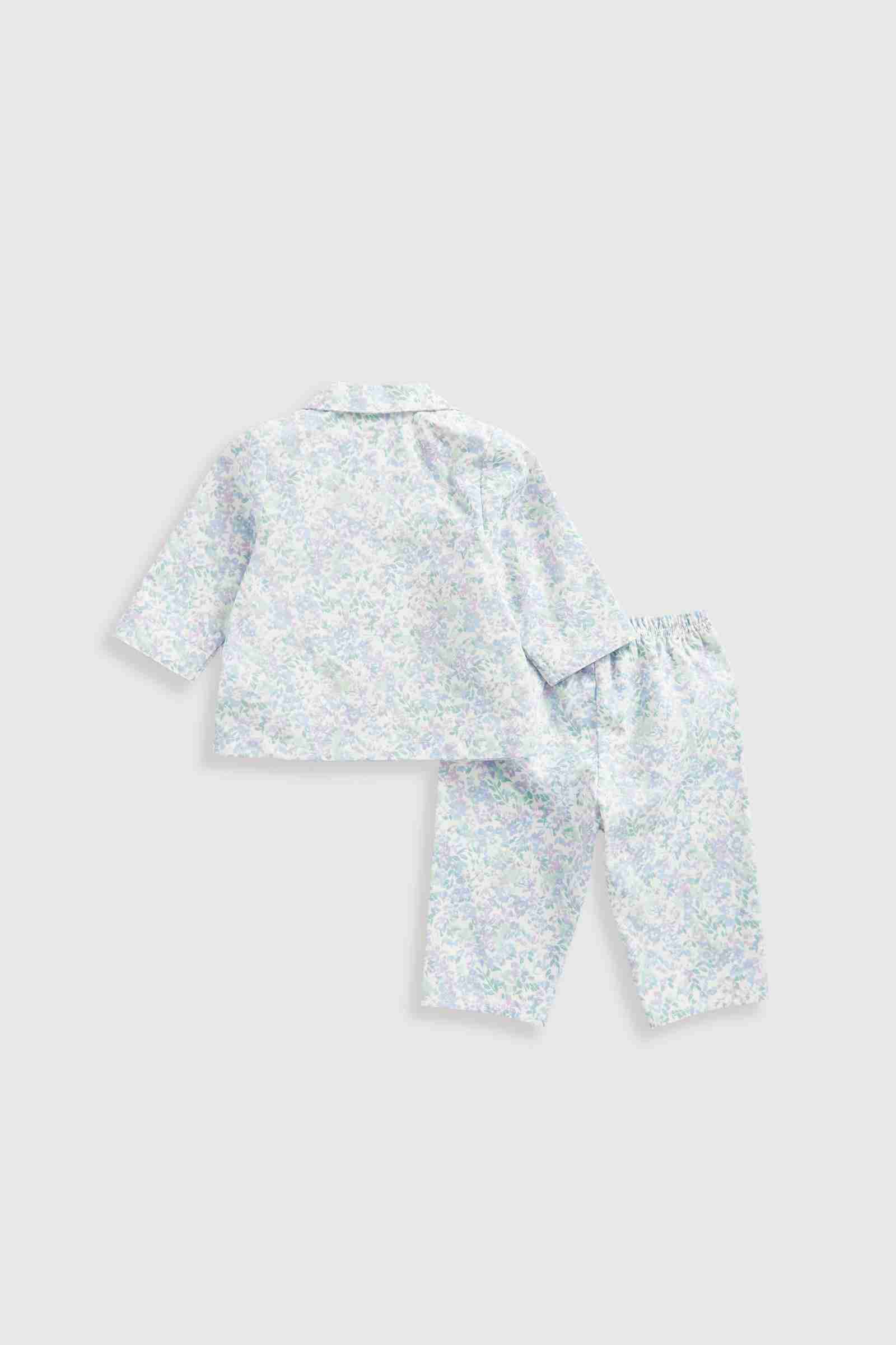 Mothercare Essentials Girls 100% Cotton 2 - Piece Long Sleeves Woven Pyjama Set - Floral - White
