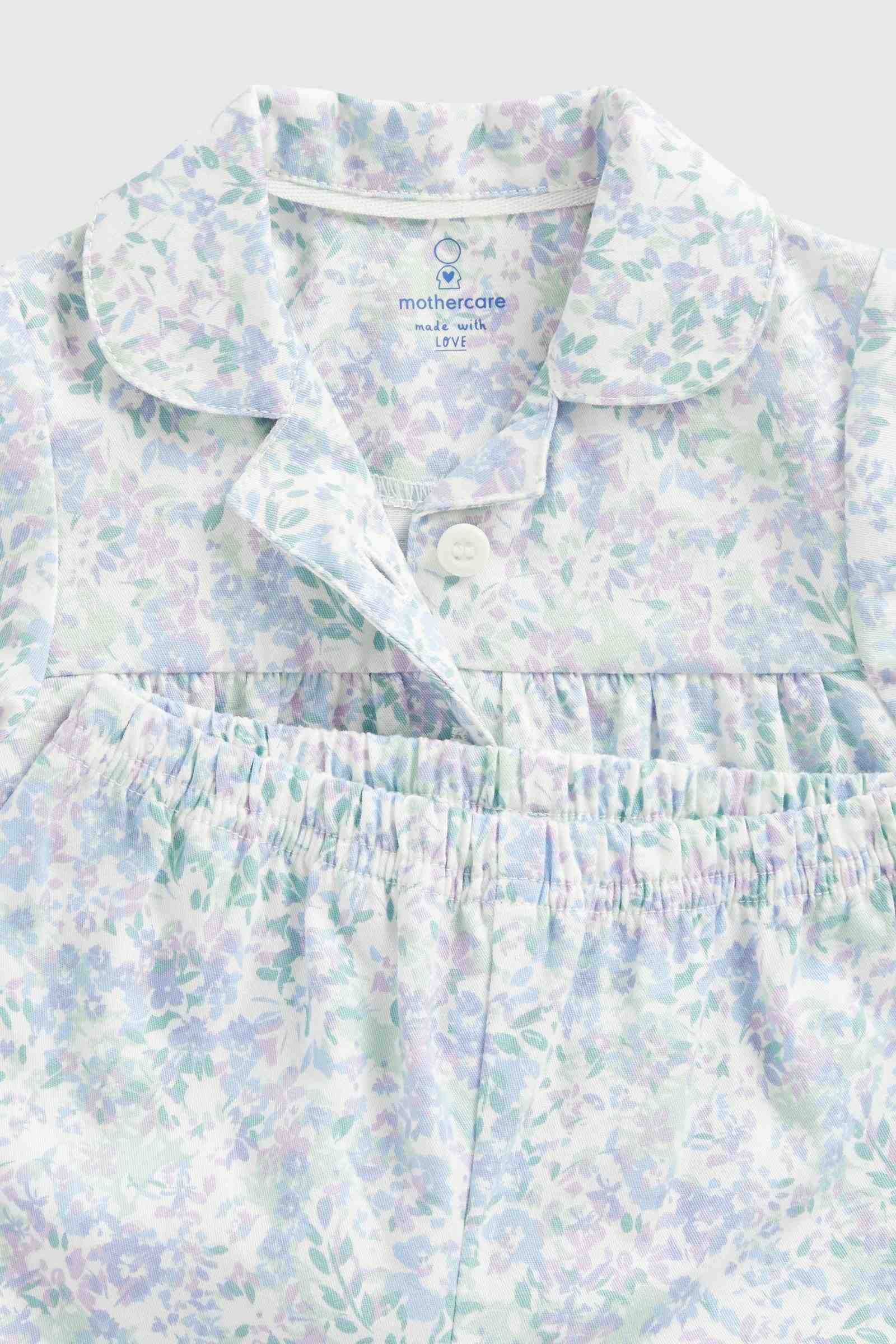 Mothercare Essentials Girls 100% Cotton 2 - Piece Long Sleeves Woven Pyjama Set - Floral - White