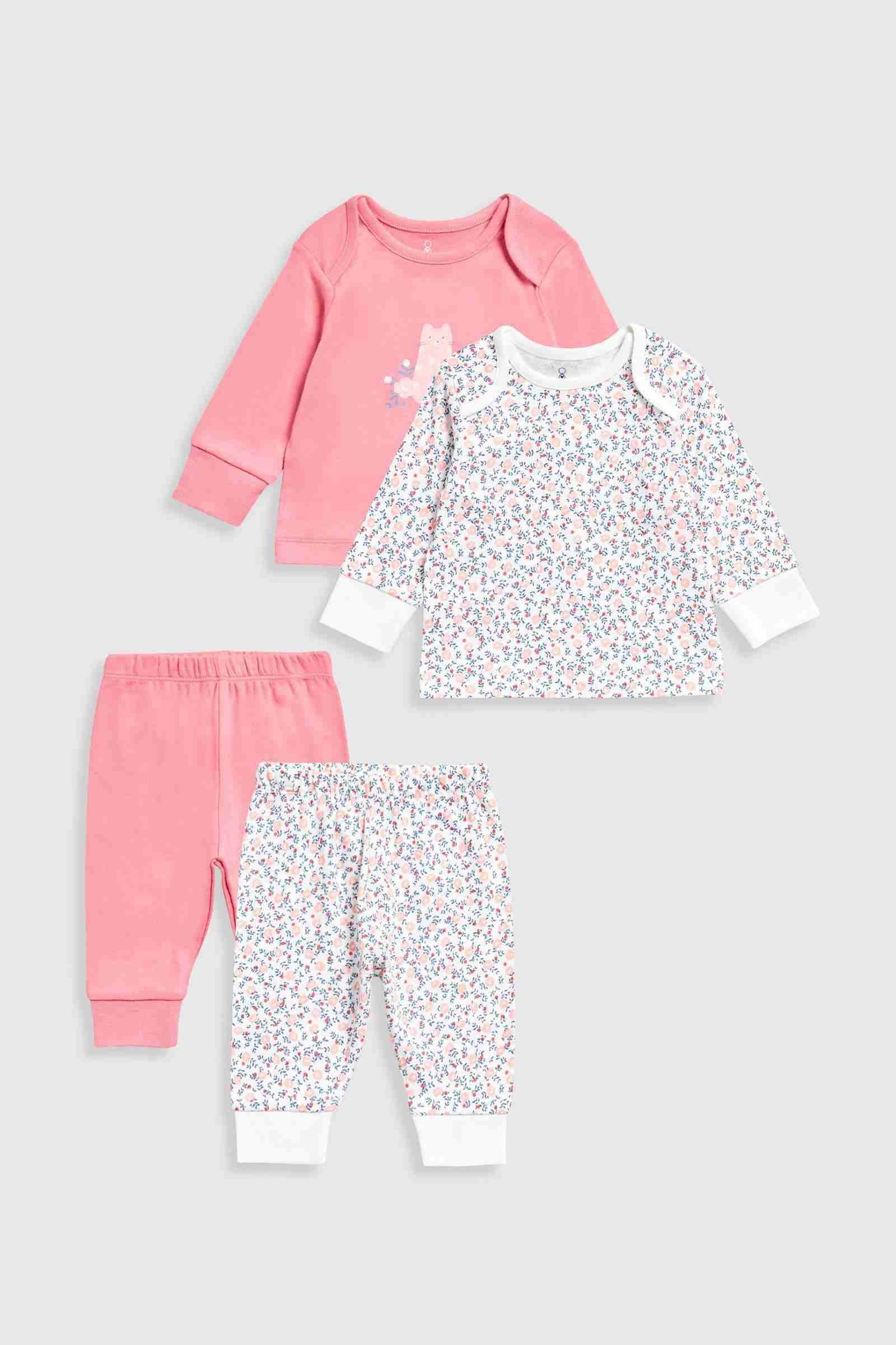 Mothercare Essentials Girls Ditsy Long Sleeves 4 - Piece Pyjama Set - Pink
