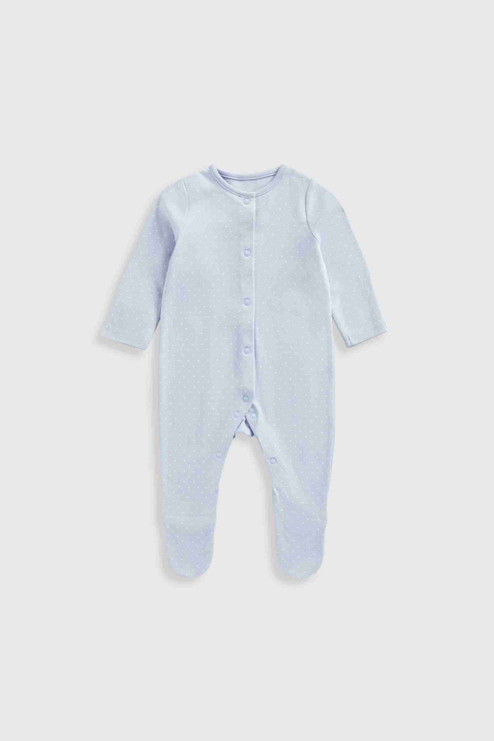 Mothercare Essentials Girls 100% Cotton Long Sleeves Sleepsuits - Pack of 3 - Floral - Blue