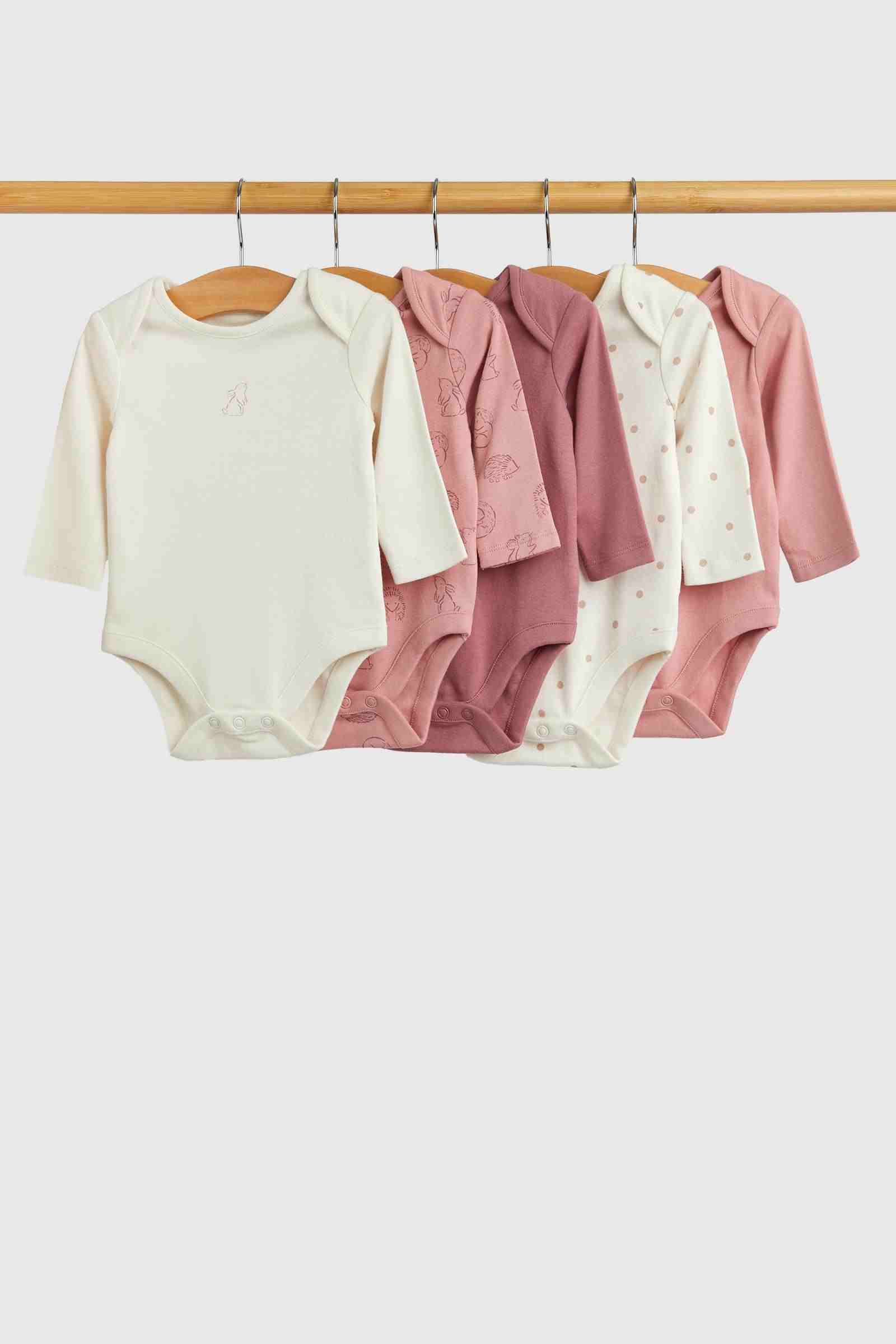 Mothercare Essentials Girls My First Long Sleeves Bodysuits - Pack of 5 - Pink