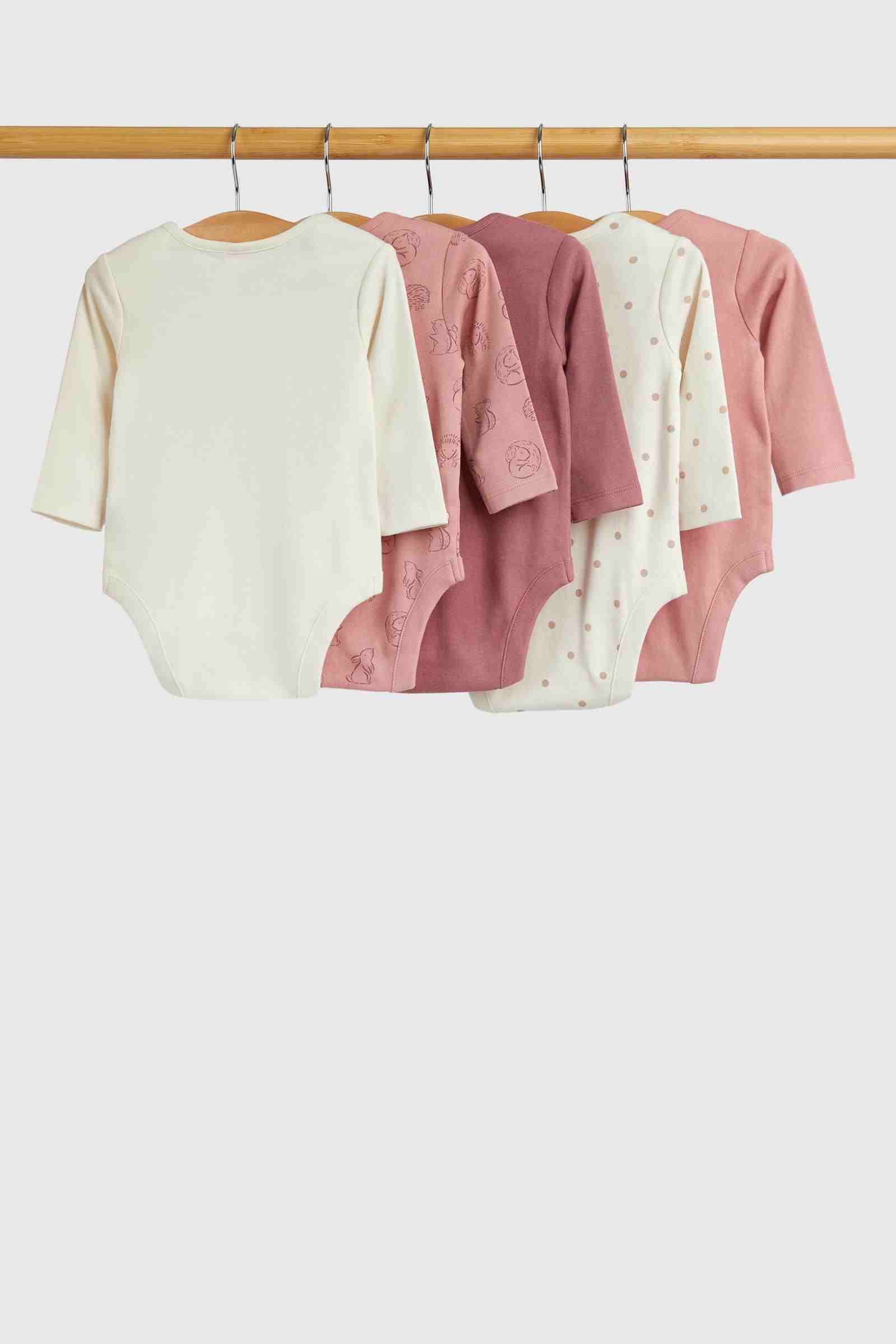 Mothercare Essentials Girls My First Long Sleeves Bodysuits - Pack of 5 - Pink