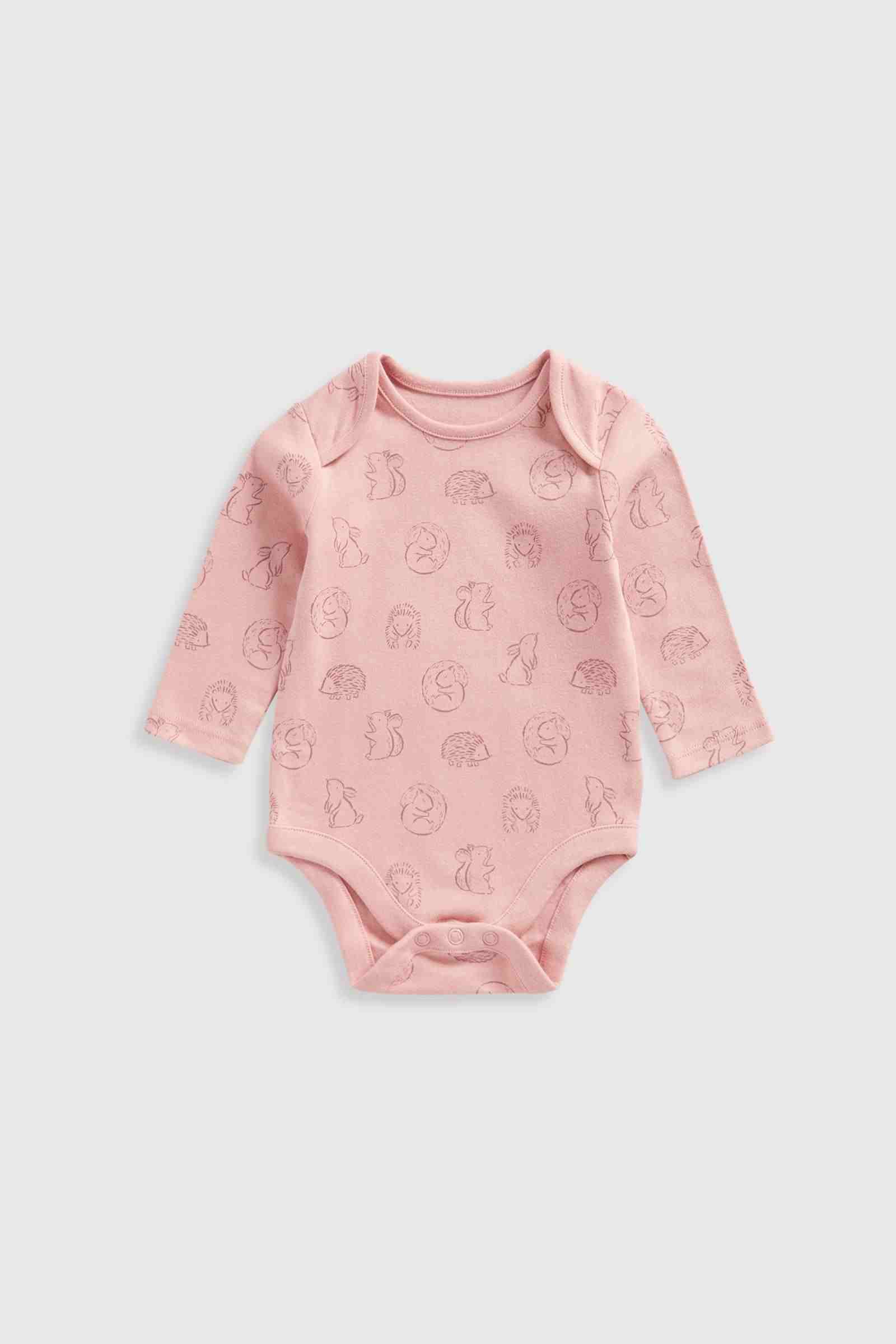 Mothercare Essentials Girls My First Long Sleeves Bodysuits - Pack of 5 - Pink