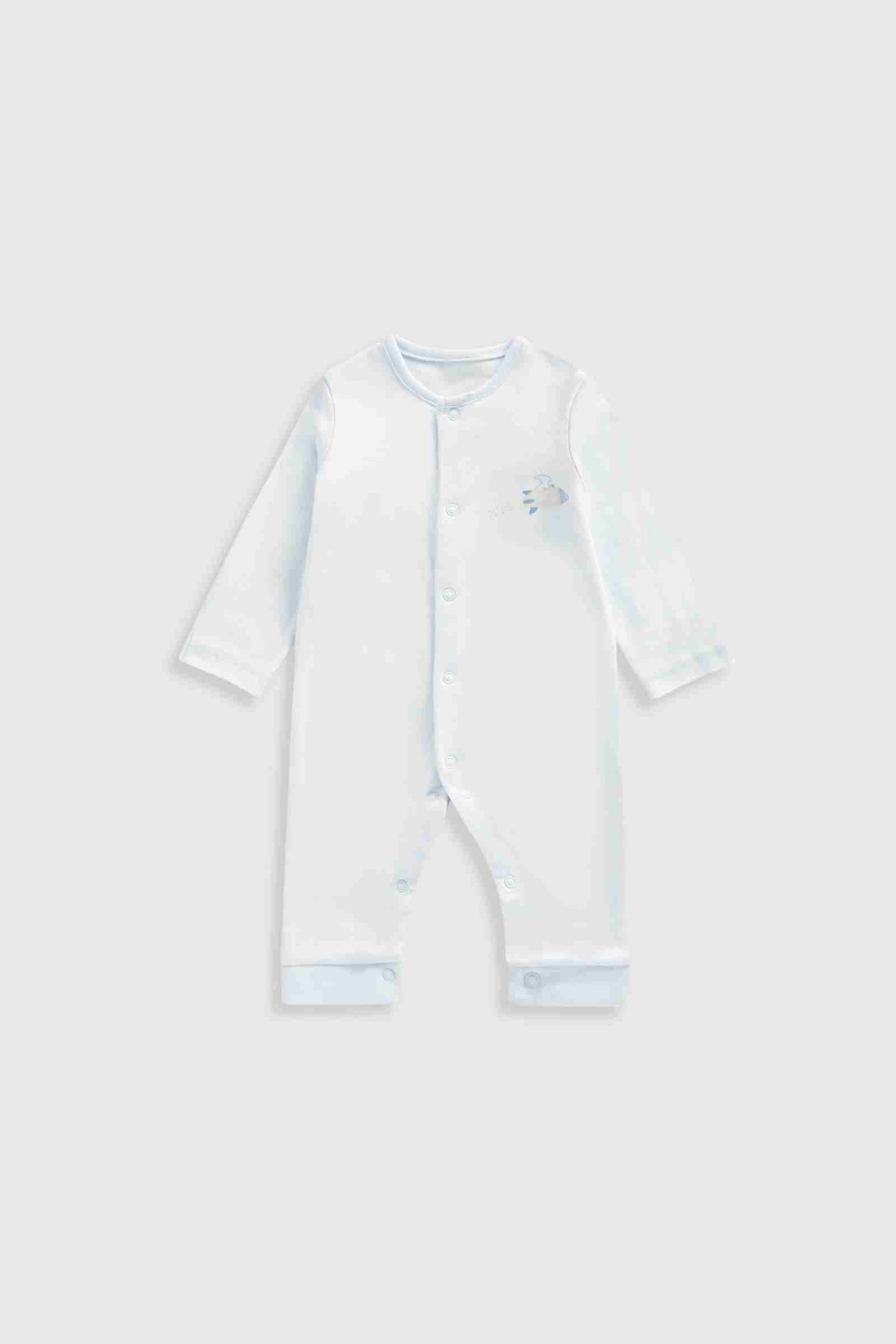 Mothercare Essentials Boys My First Dinosaur 100% Cotton Long Sleeves Footless Sleepsuits - Pack of 3 - Blue