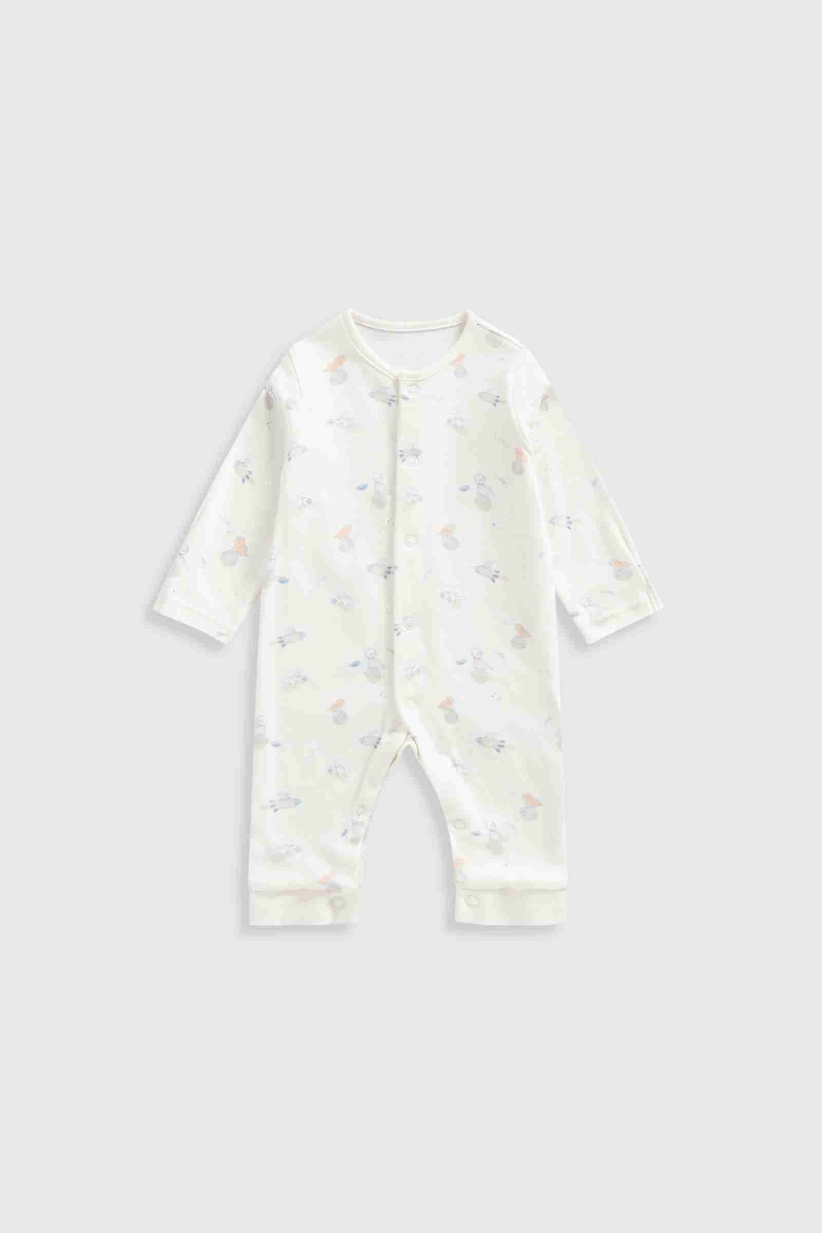 Mothercare Essentials Boys My First Dinosaur 100% Cotton Long Sleeves Footless Sleepsuits - Pack of 3 - Blue