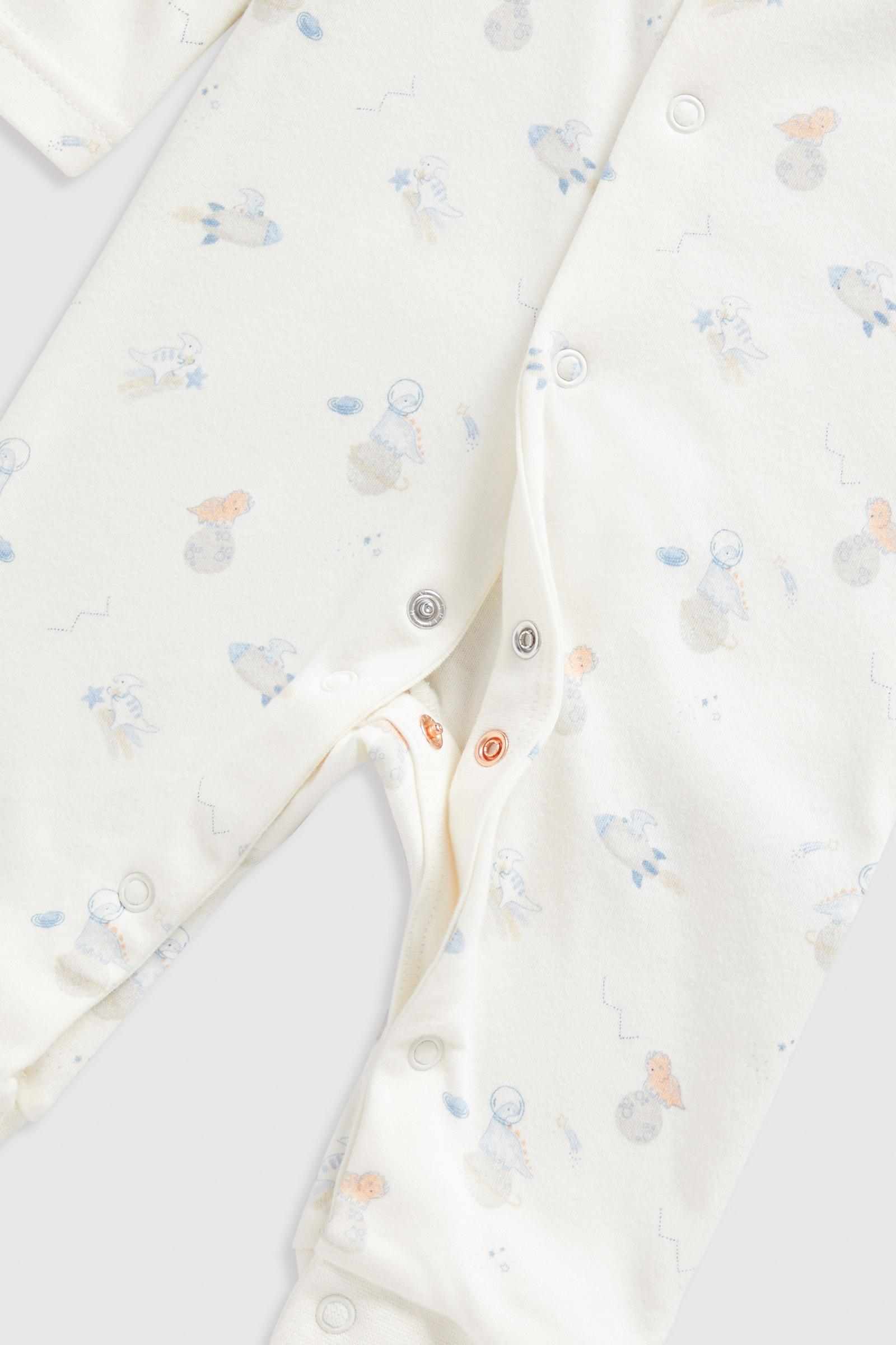 Mothercare Essentials Boys My First Dinosaur 100% Cotton Long Sleeves Footless Sleepsuits - Pack of 3 - Blue