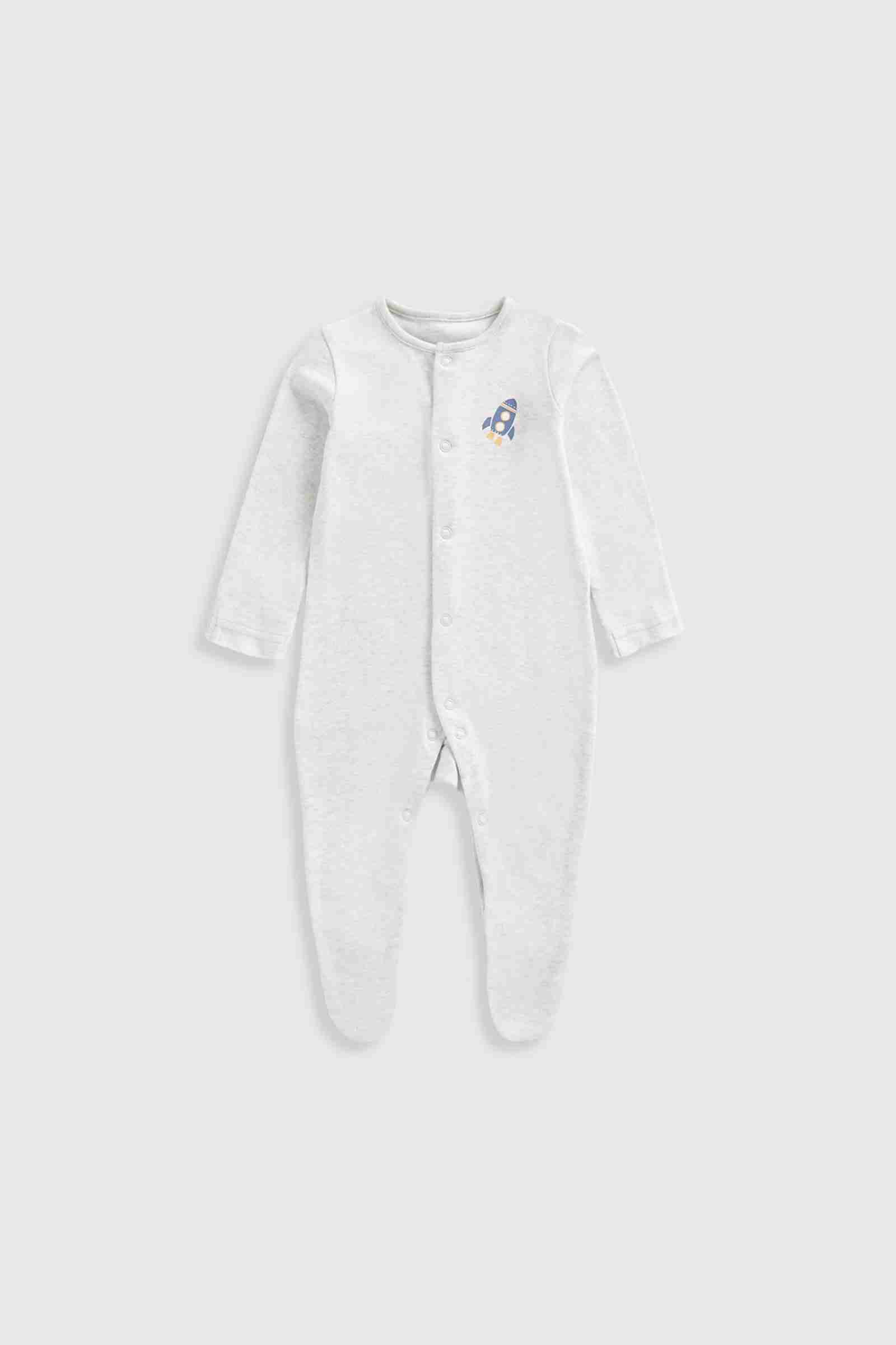 Mothercare Essentials Boys Space 100% Cotton Long Sleeves Sleepsuits - Pack of 3 - Grey