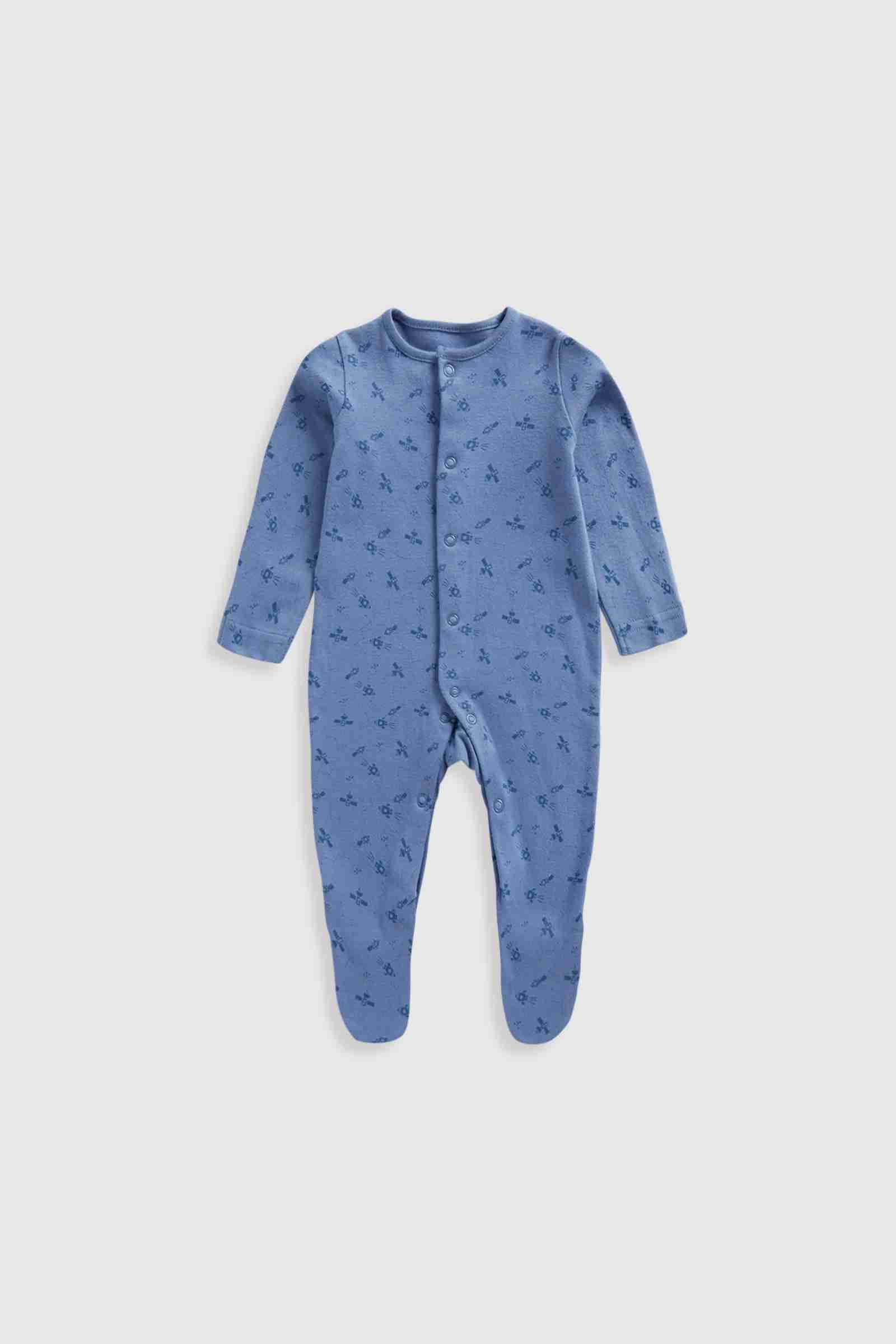 Mothercare Essentials Boys Space 100% Cotton Long Sleeves Sleepsuits - Pack of 3 - Grey