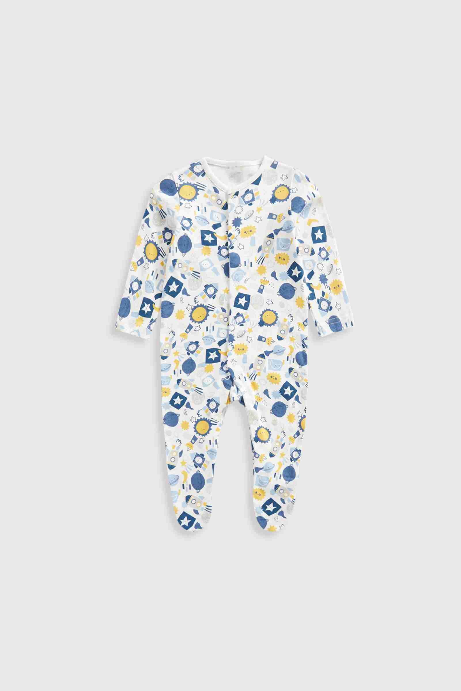 Mothercare Essentials Boys Space 100% Cotton Long Sleeves Sleepsuits - Pack of 3 - Grey