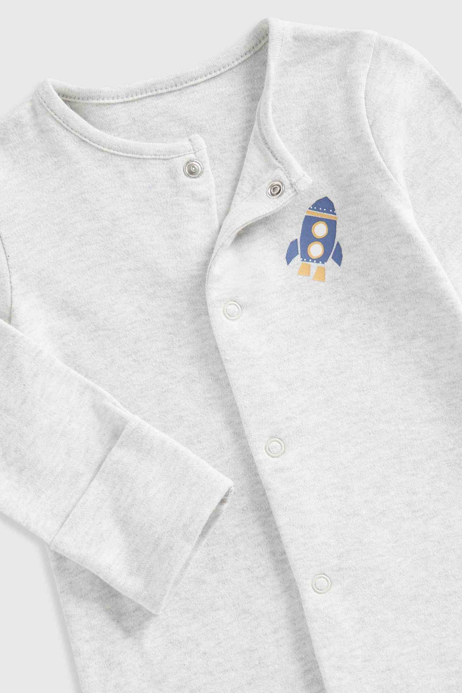 Mothercare Essentials Boys Space 100% Cotton Long Sleeves Sleepsuits - Pack of 3 - Grey