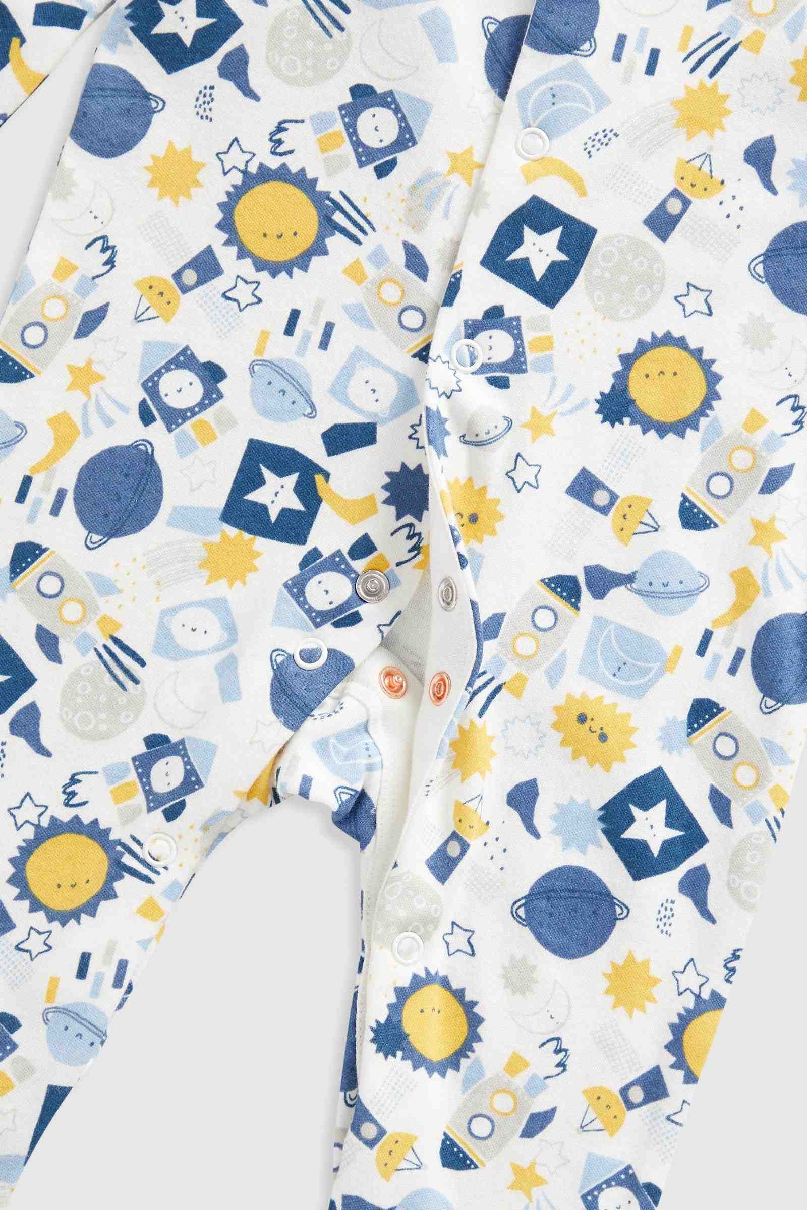 Mothercare Essentials Boys Space 100% Cotton Long Sleeves Sleepsuits - Pack of 3 - Grey