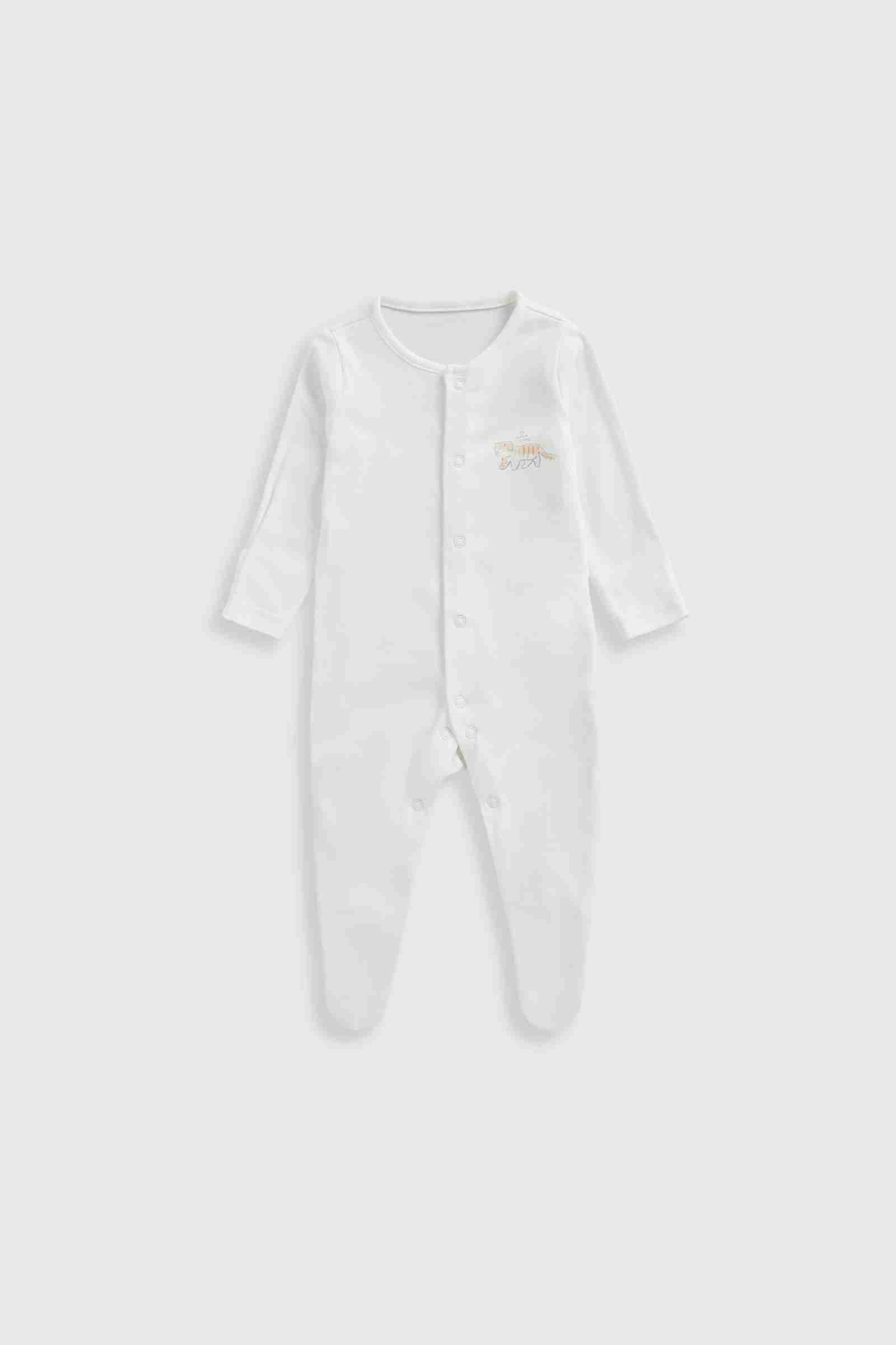 Mothercare Essentials Boys Jungle 100% Cotton Long Sleeves Sleepsuits - Pack of 3 - White