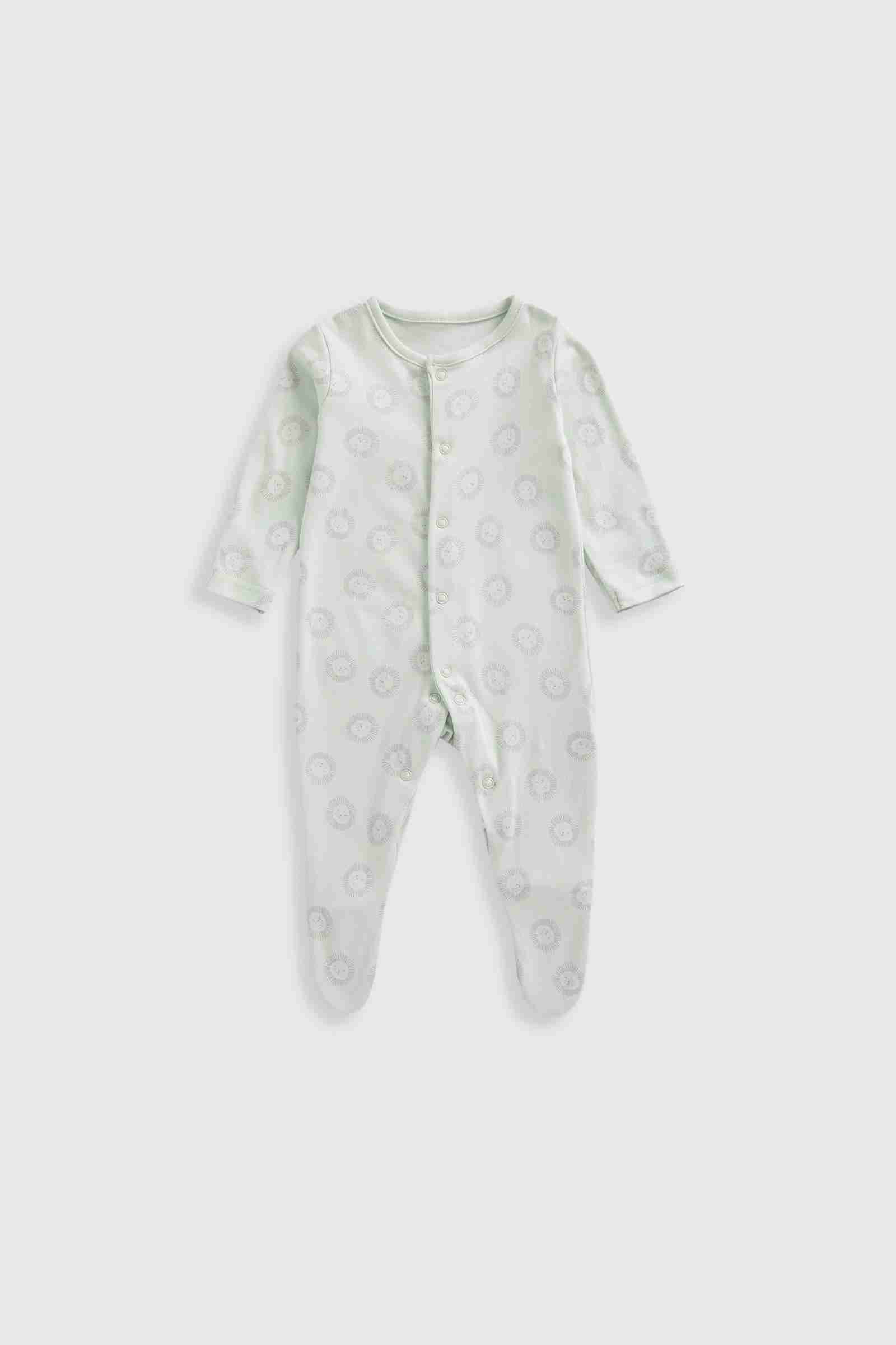 Mothercare Essentials Boys Jungle 100% Cotton Long Sleeves Sleepsuits - Pack of 3 - White