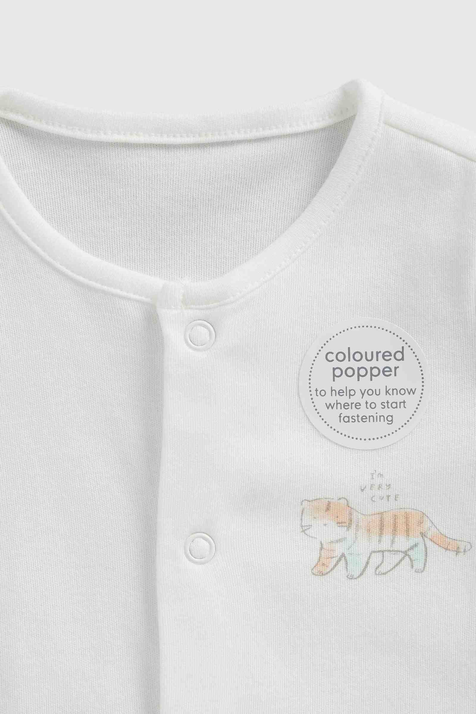 Mothercare Essentials Boys Jungle 100% Cotton Long Sleeves Sleepsuits - Pack of 3 - White