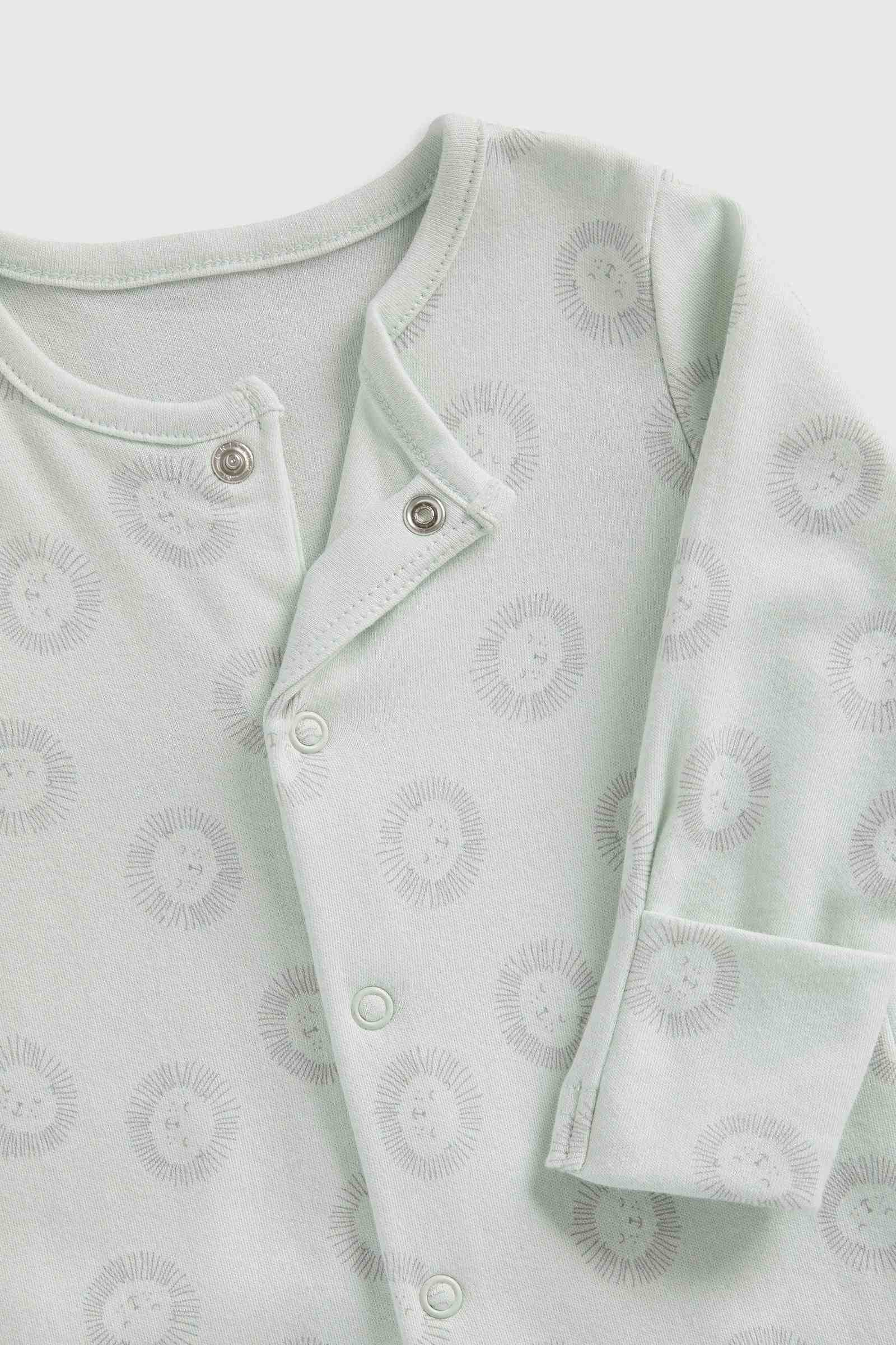 Mothercare Essentials Boys Jungle 100% Cotton Long Sleeves Sleepsuits - Pack of 3 - White