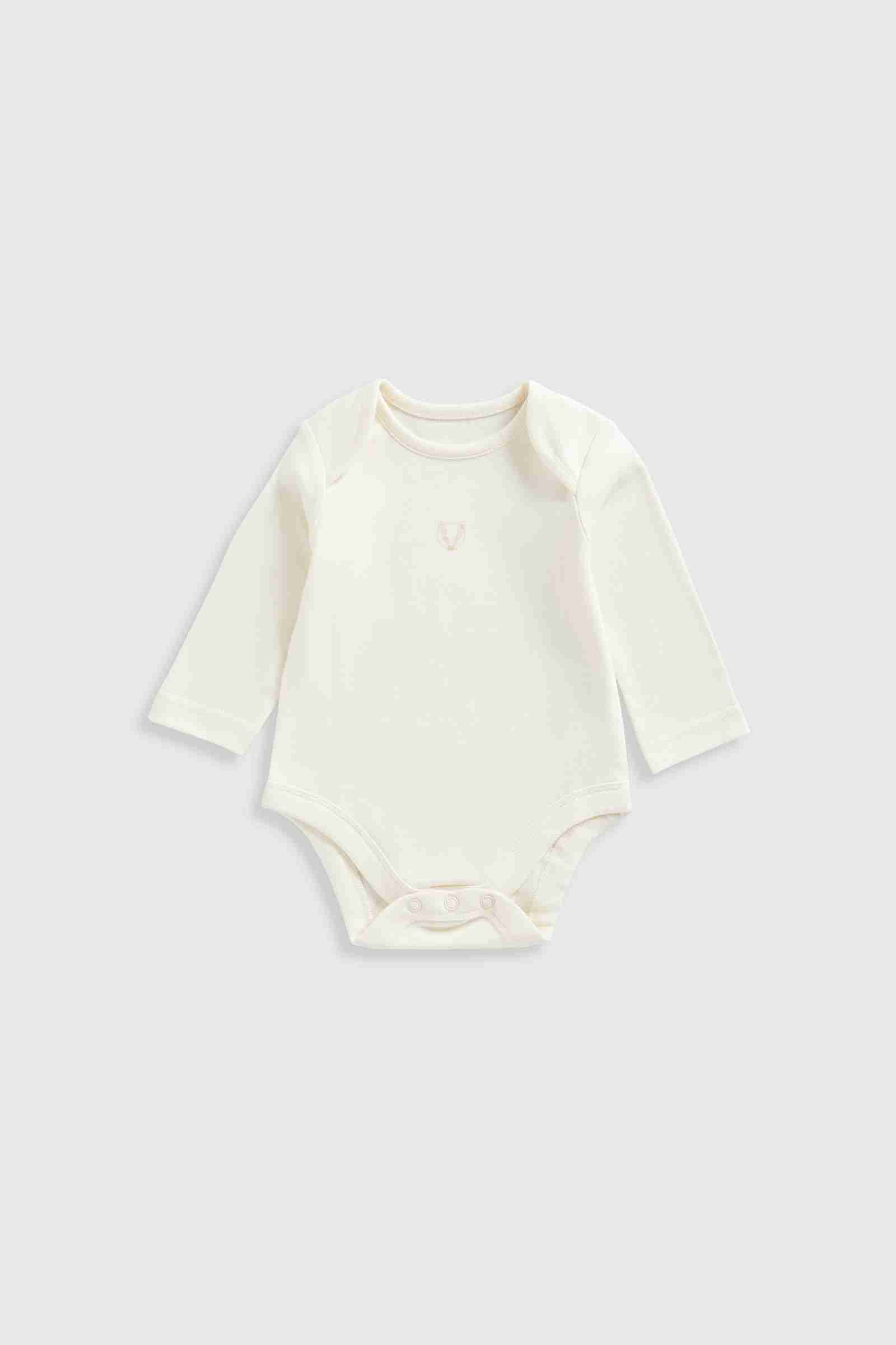 Mothercare Essentials Unisex Woodland 100% Cotton Long - Sleeves Bodysuits - Pack of 5 - Cream