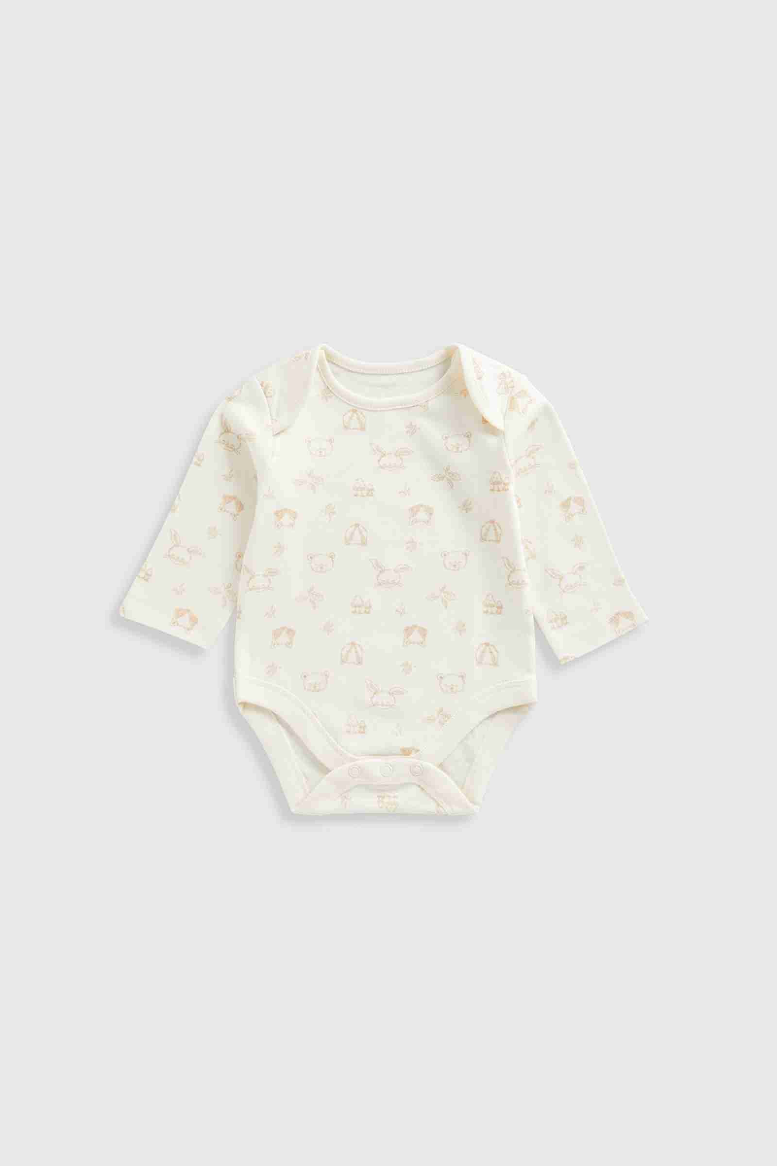 Mothercare Essentials Unisex Woodland 100% Cotton Long - Sleeves Bodysuits - Pack of 5 - Cream
