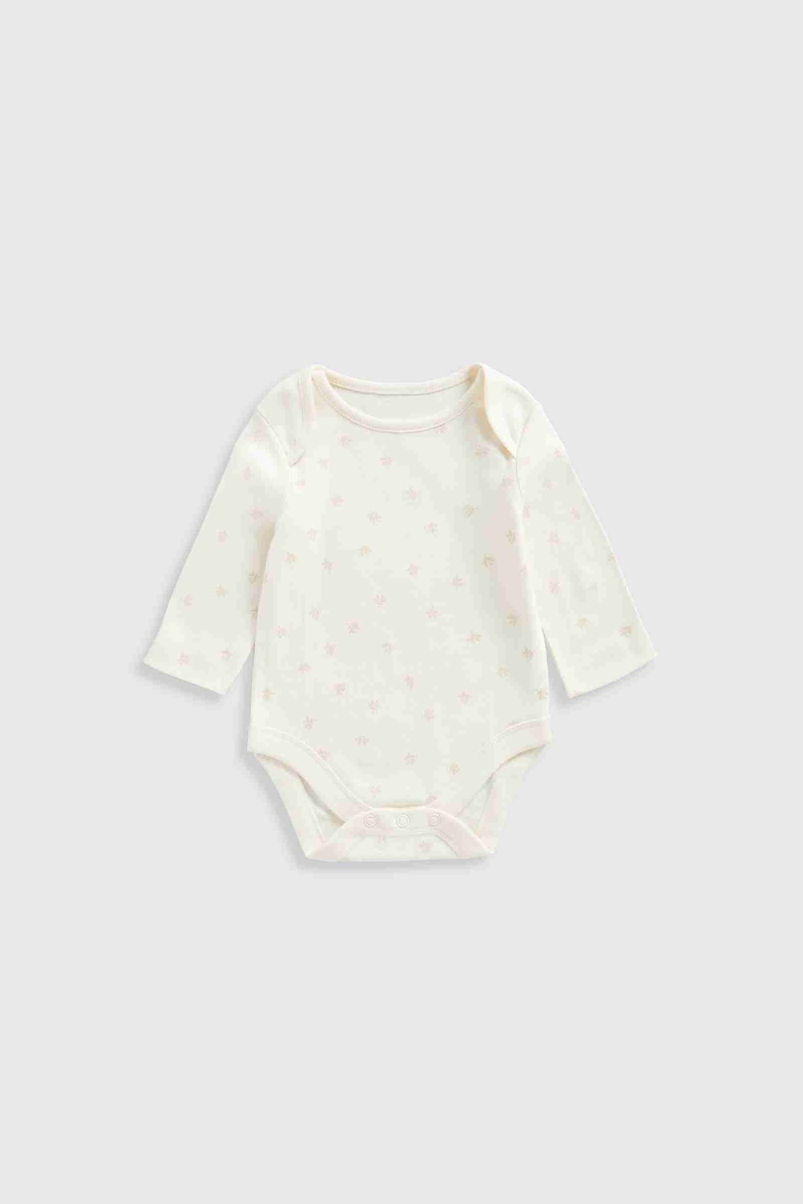 Mothercare Essentials Unisex Woodland 100% Cotton Long - Sleeves Bodysuits - Pack of 5 - Cream