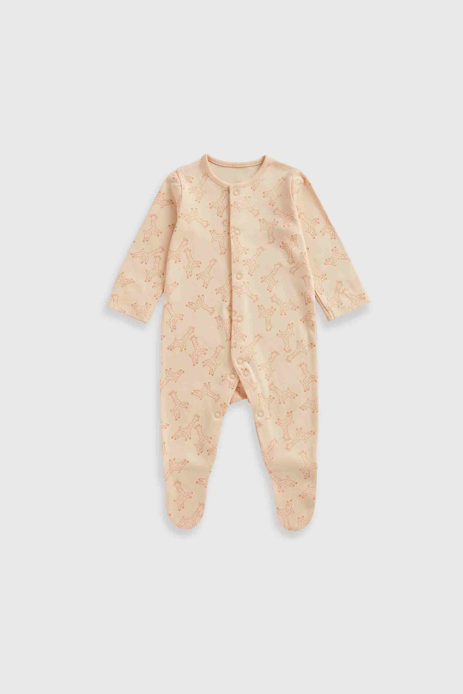 Mothercare Essentials Unisex Safari 100% Cotton Long Sleeves Baby Sleepsuits - Pack of 3 - Green