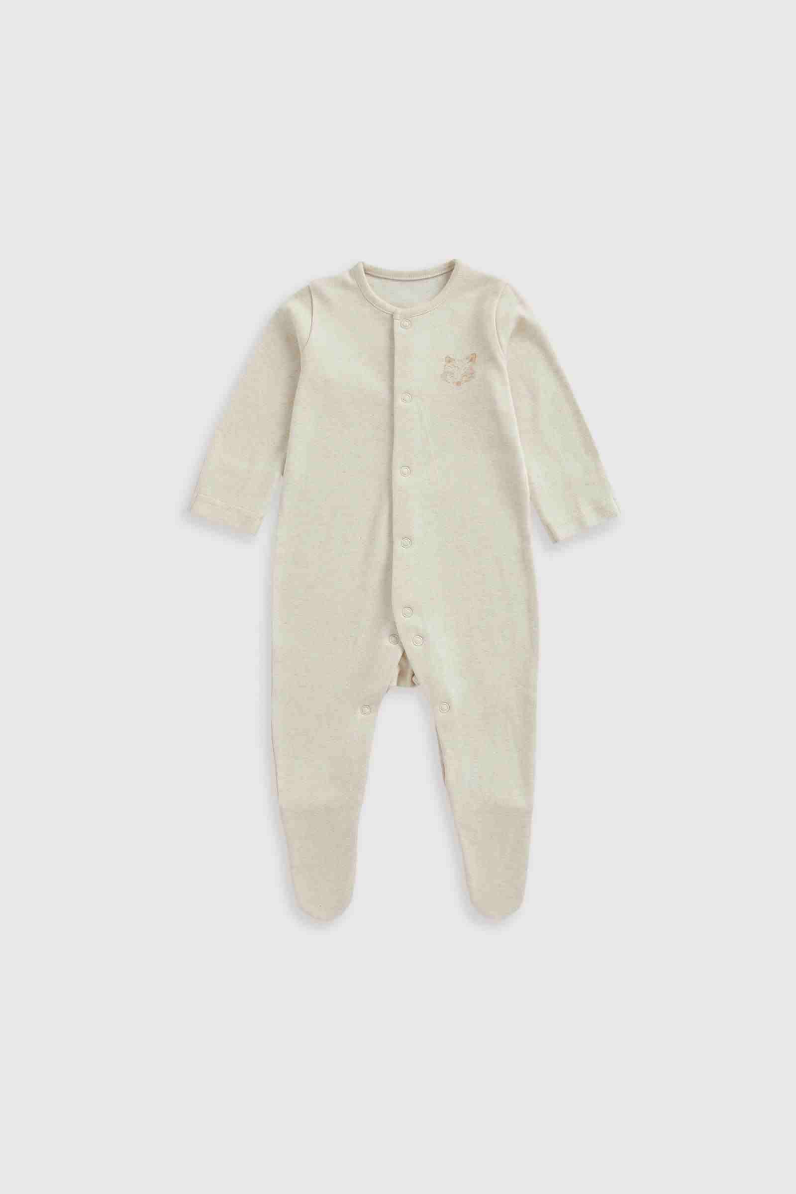 Mothercare Essentials Unisex Woodland 100% Cotton Long Sleeves Baby Sleepsuits - Pack of 3 - Cream