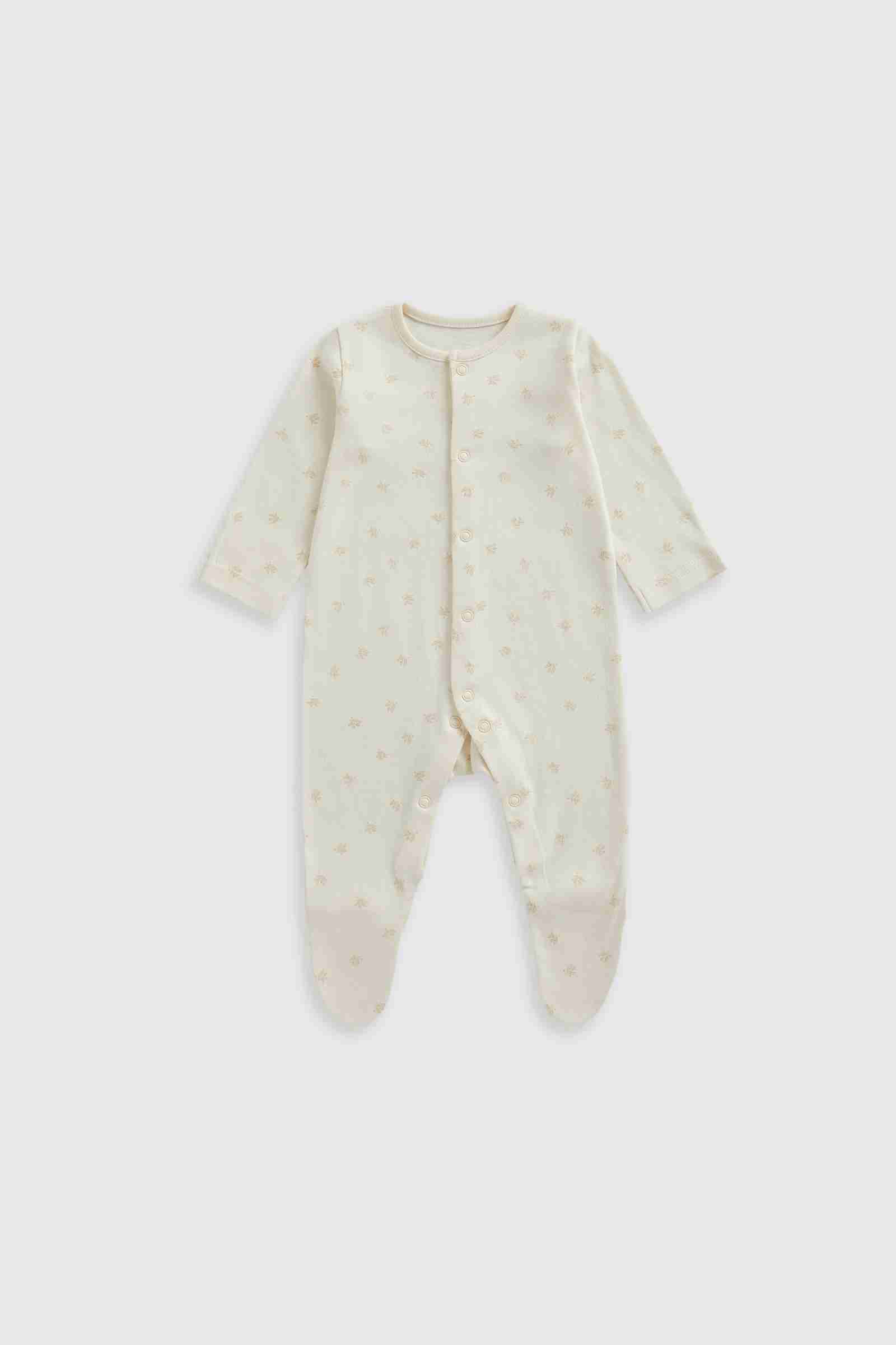 Mothercare Essentials Unisex Woodland 100% Cotton Long Sleeves Baby Sleepsuits - Pack of 3 - Cream