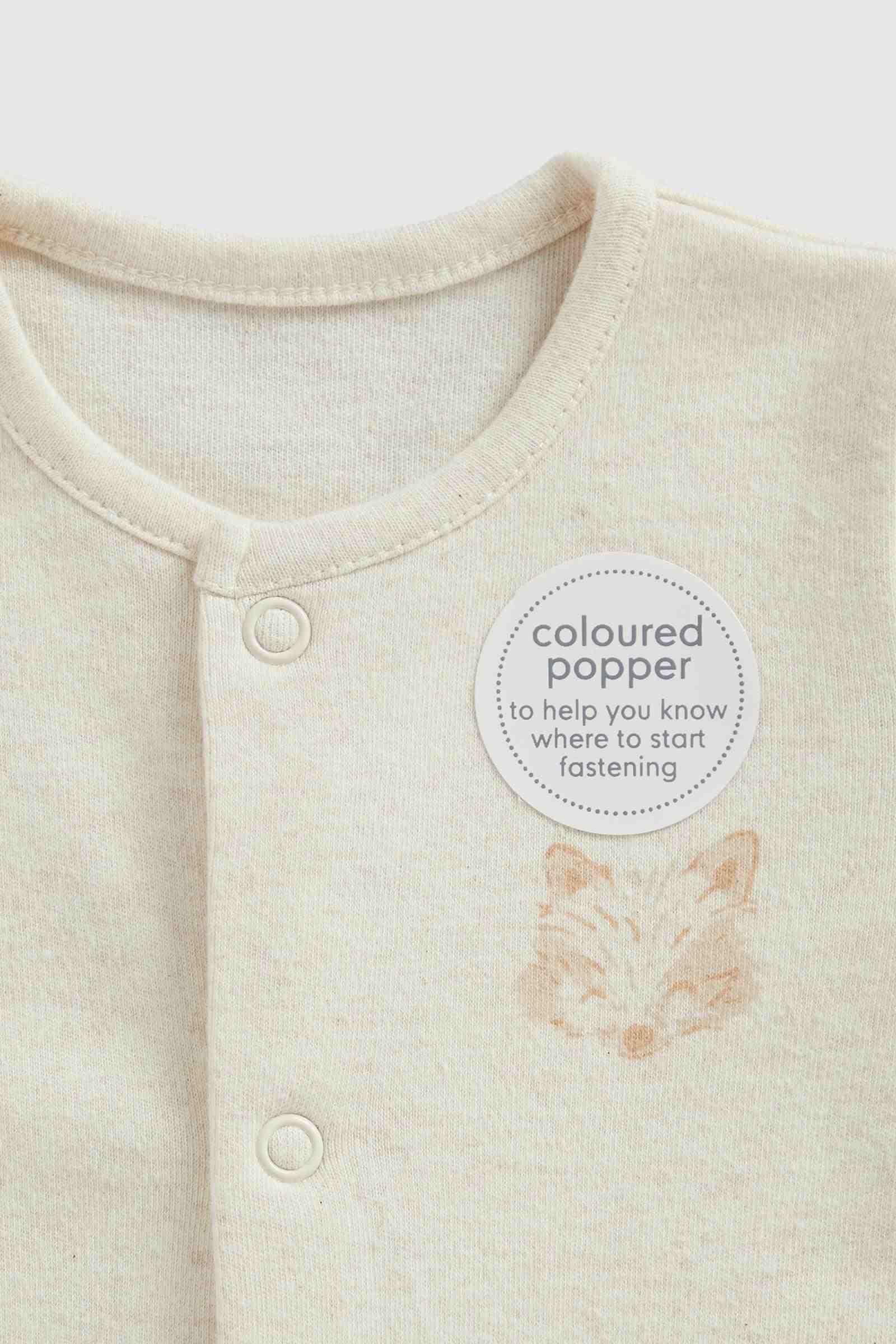 Mothercare Essentials Unisex Woodland 100% Cotton Long Sleeves Baby Sleepsuits - Pack of 3 - Cream