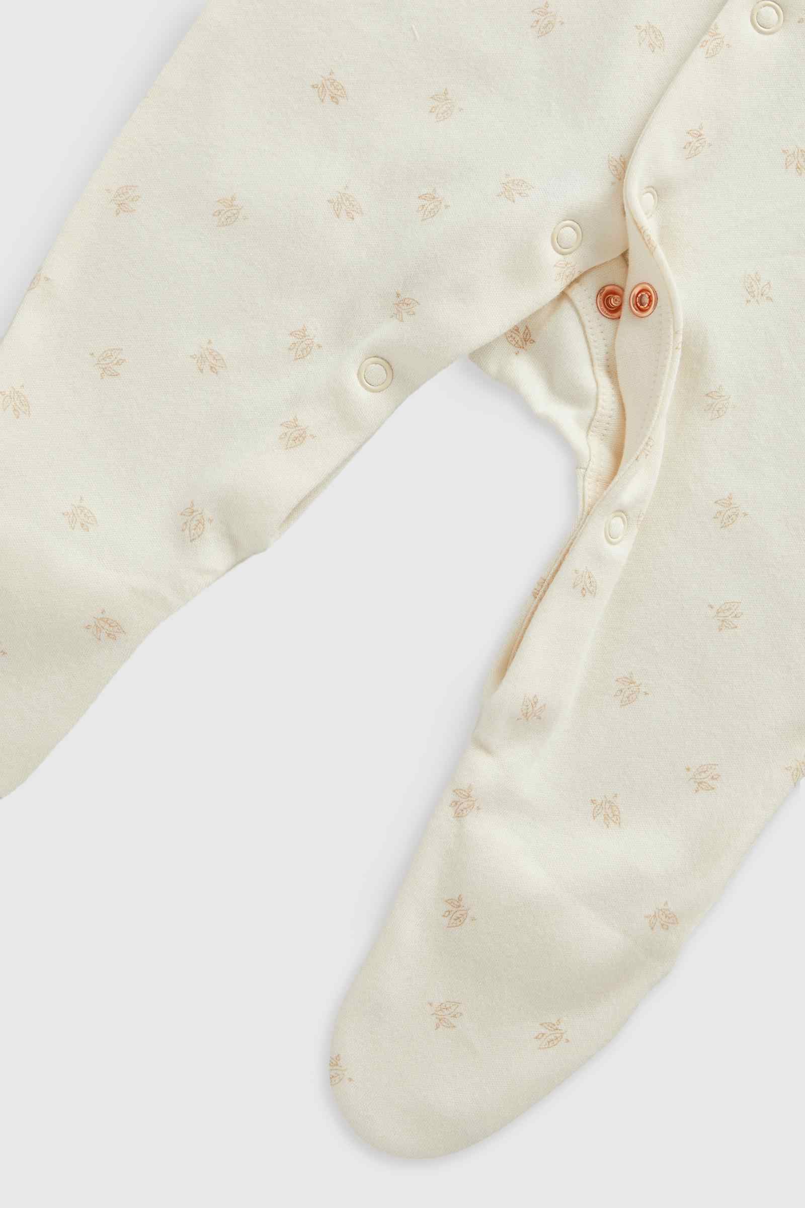 Mothercare Essentials Unisex Woodland 100% Cotton Long Sleeves Baby Sleepsuits - Pack of 3 - Cream