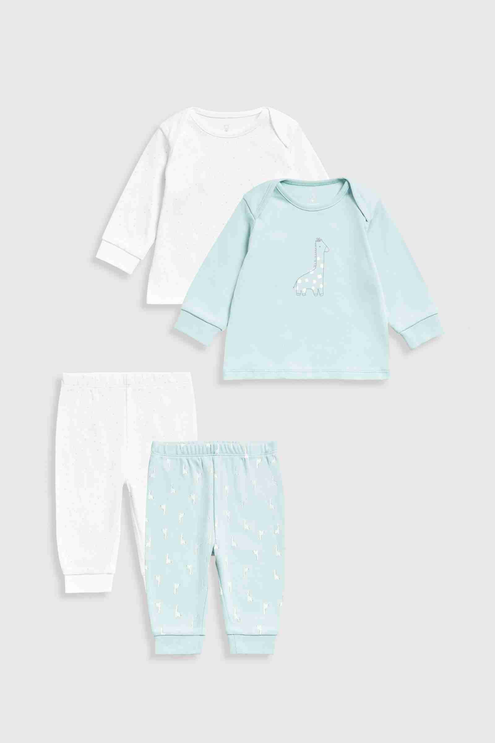 Mothercare Essentials Unisex Giraffe 100% Cotton Long Sleeves 4 - Piece Pyjama Set - Blue