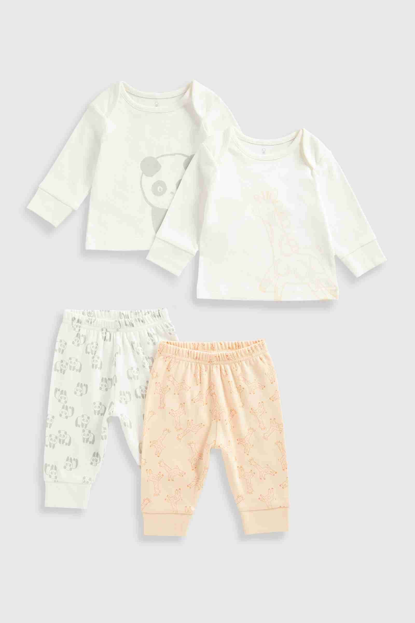 Mothercare Essentials Unisex Safari Animals 100% Cotton Long - Sleeves Baby Pyjama Set - Pack of 2 - White
