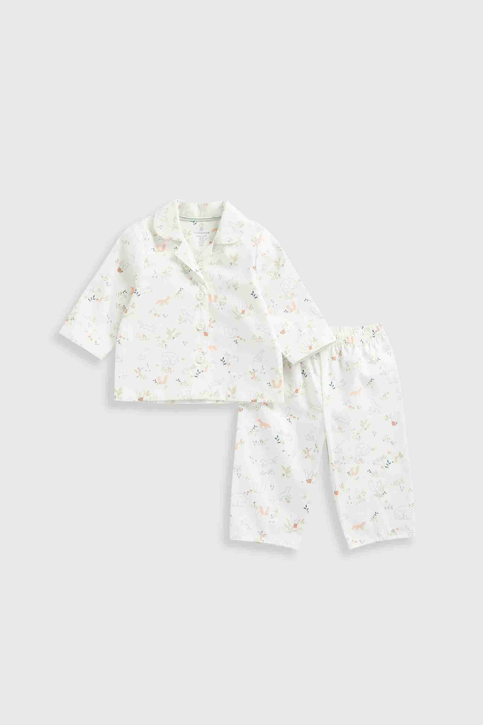 Mothercare Essentials Unisex My First Long Sleeves 100% Cotton Woven 2 - Piece Pyjamas - Cream