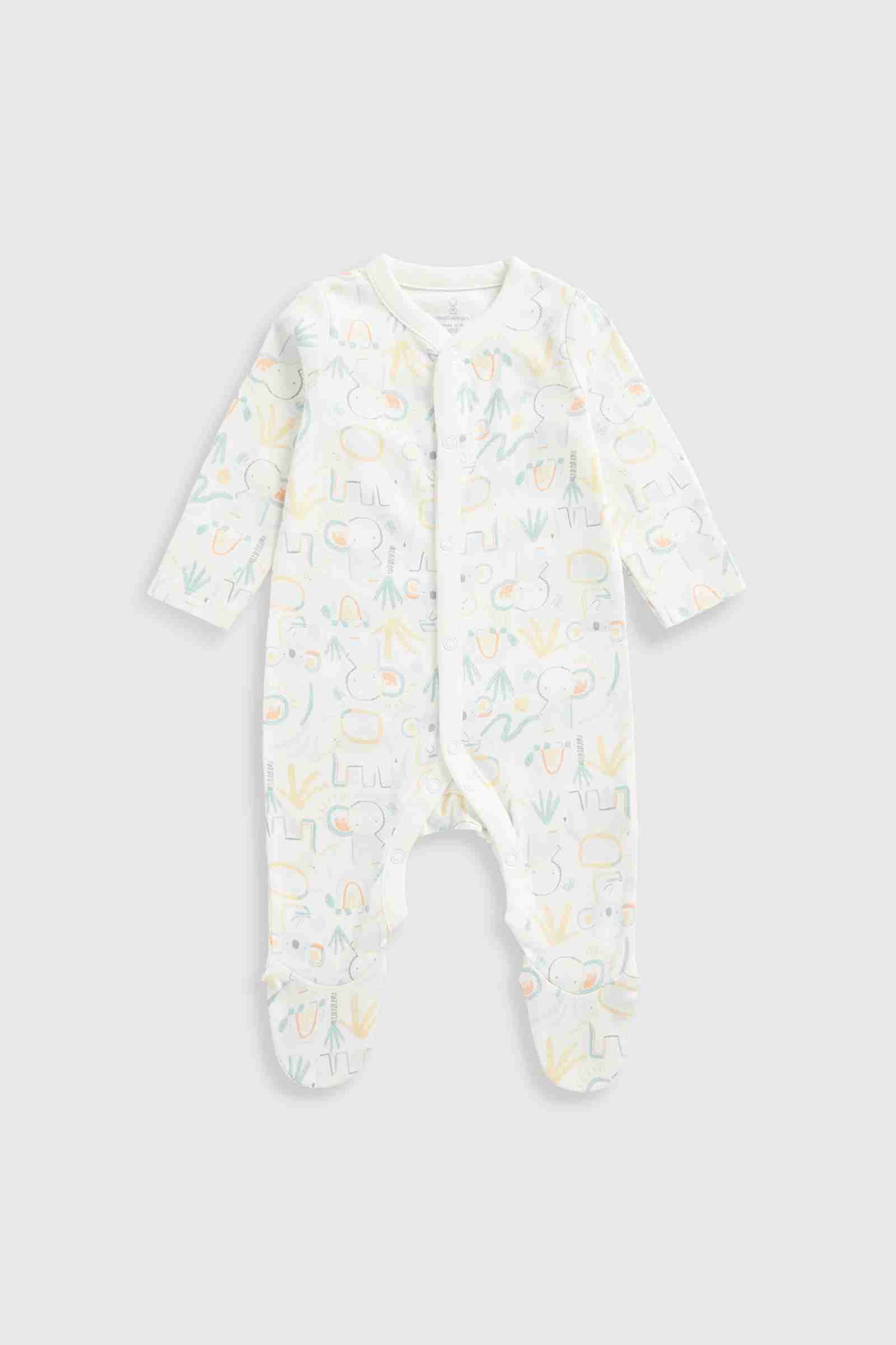 Mothercare Unisex Jungle 100% Cotton Long Sleeves All - in - One - White