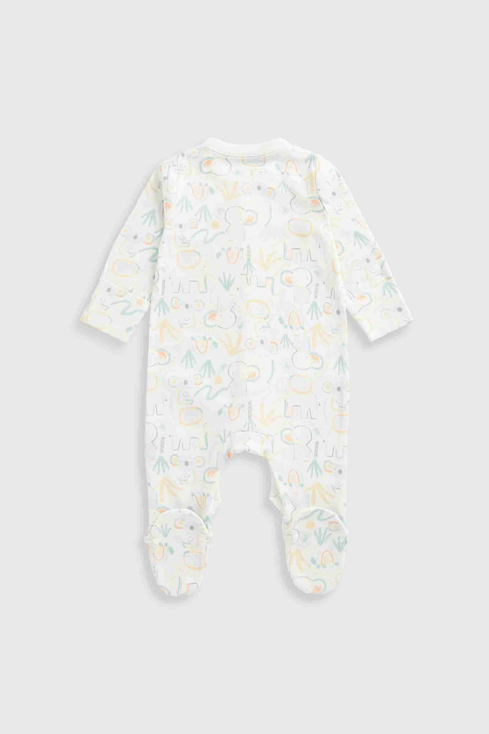 Mothercare Unisex Jungle 100% Cotton Long Sleeves All - in - One - White