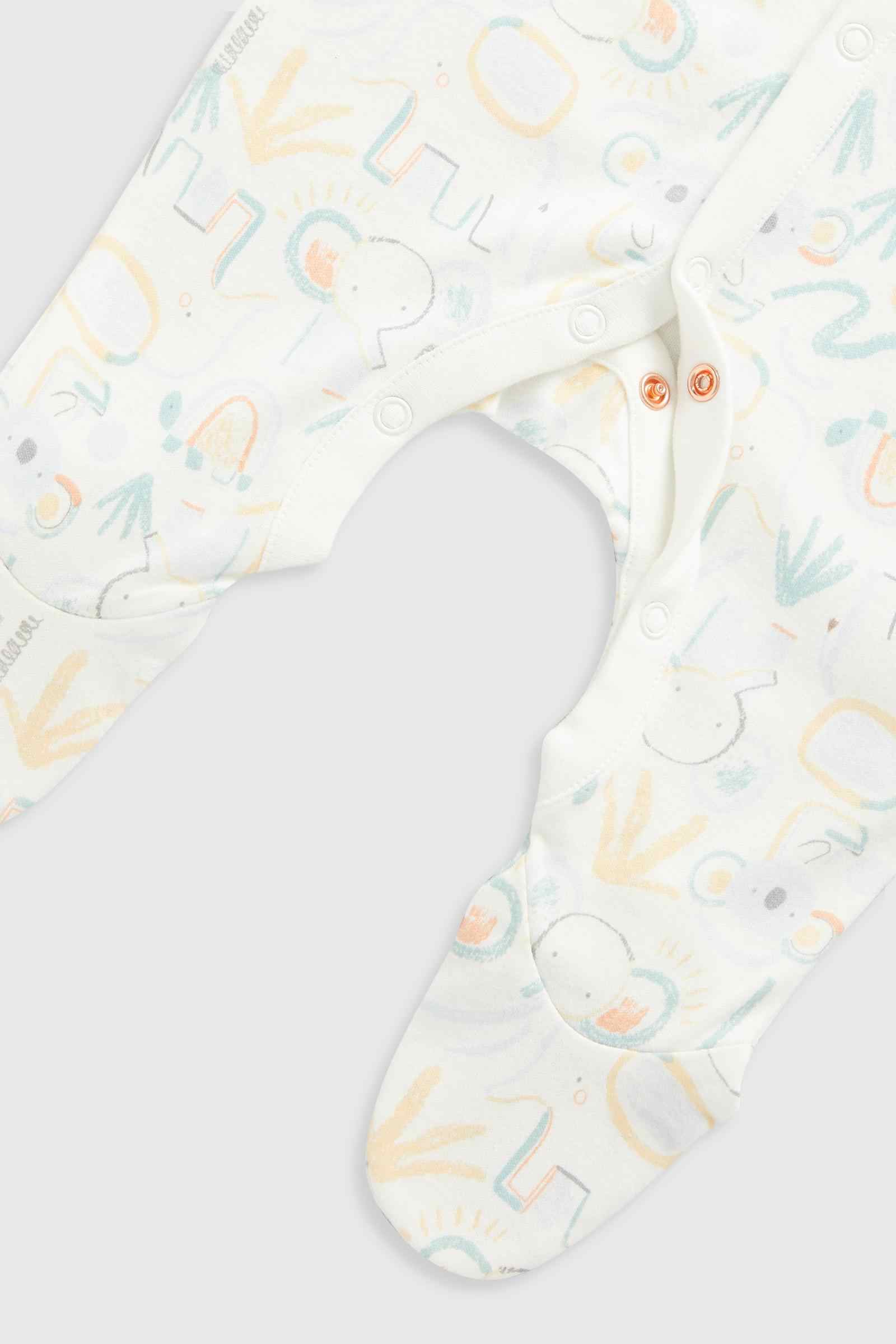 Mothercare Unisex Jungle 100% Cotton Long Sleeves All - in - One - White