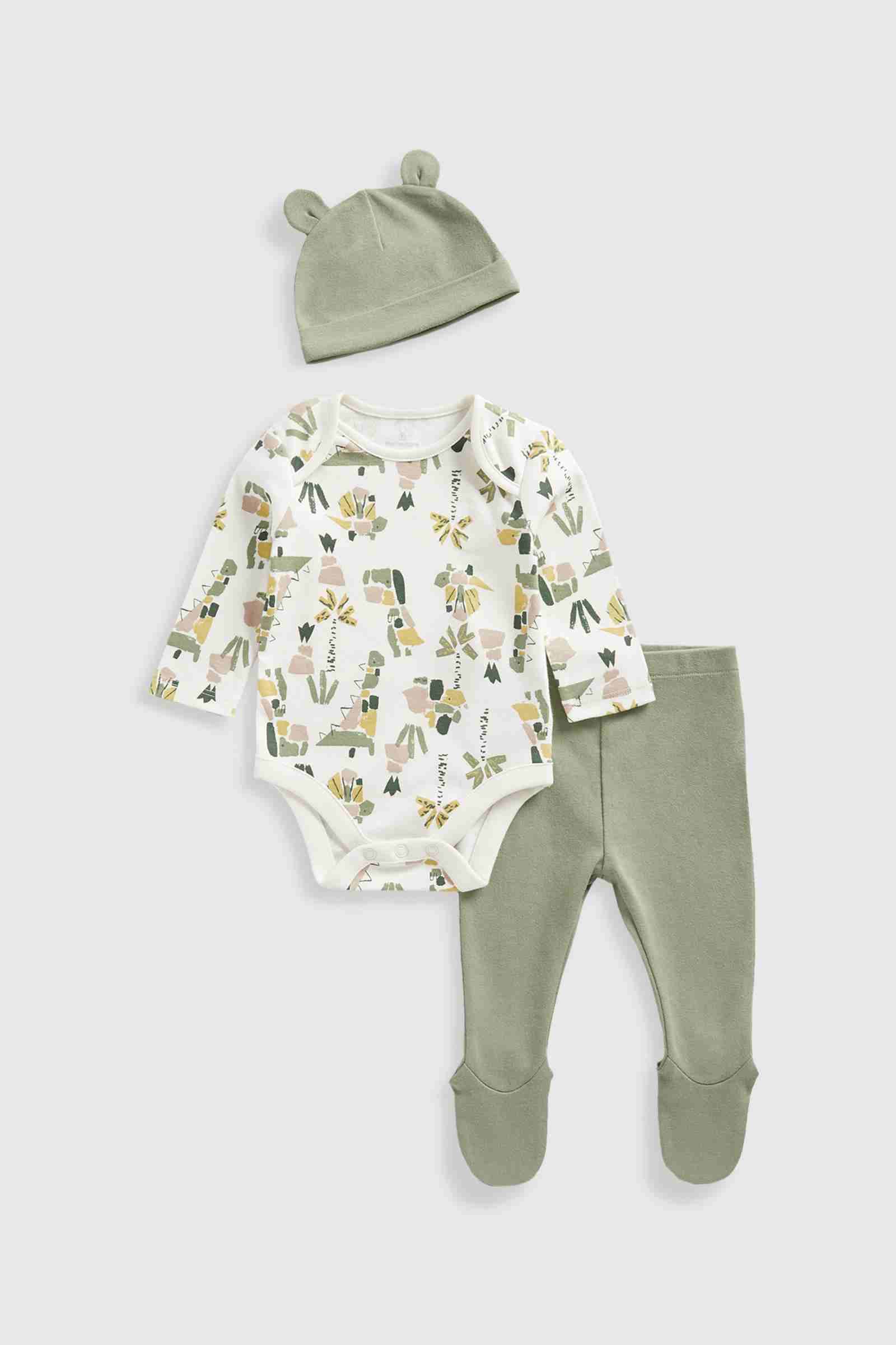 Mothercare Essentials Boys Dinosaur 100% Cotton Gift Set - Khaki