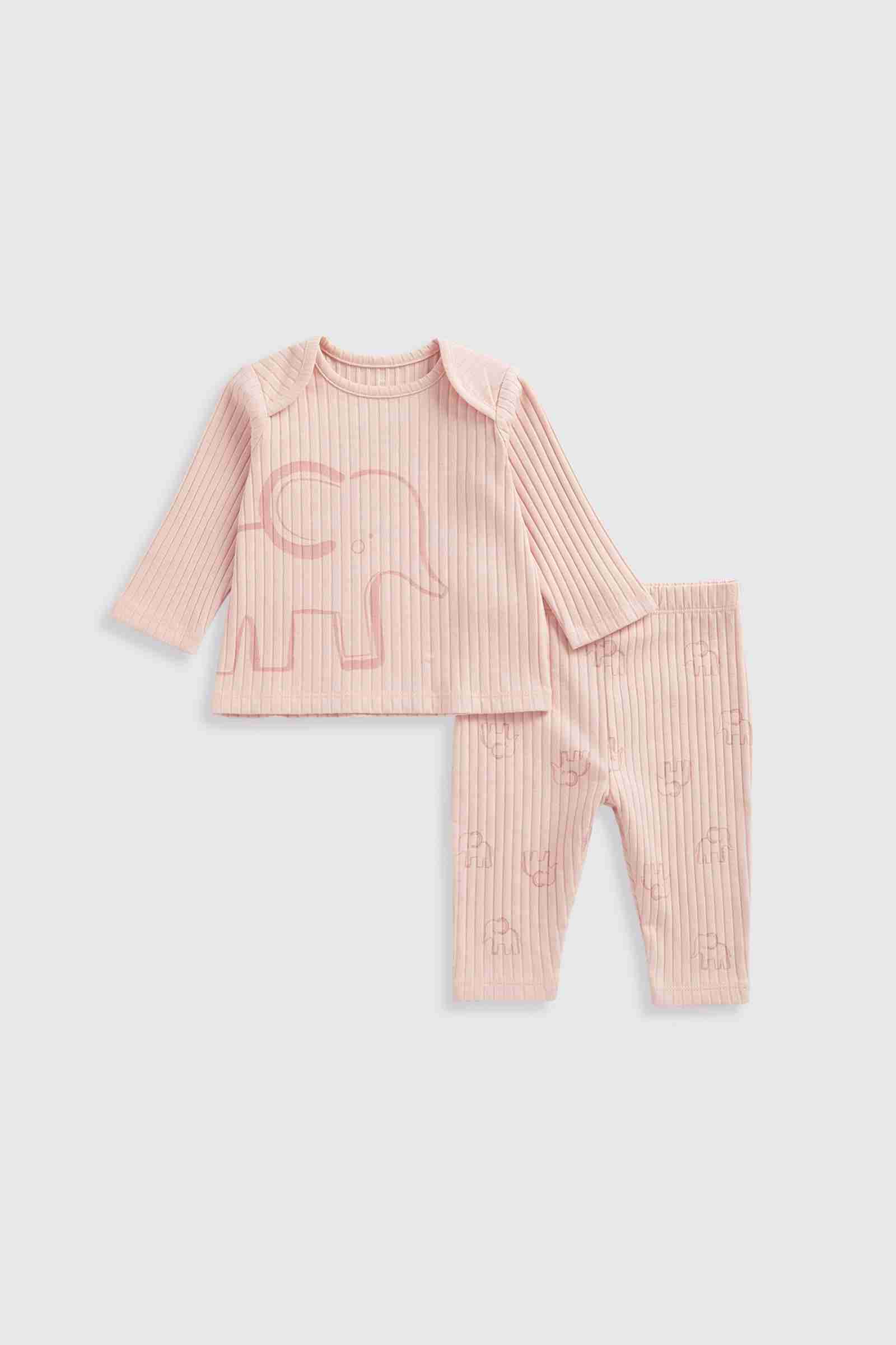 Mothercare Girls Pink Elephant 2 - Piece Long Sleeves T-Shirt and Leggings Set - Pink