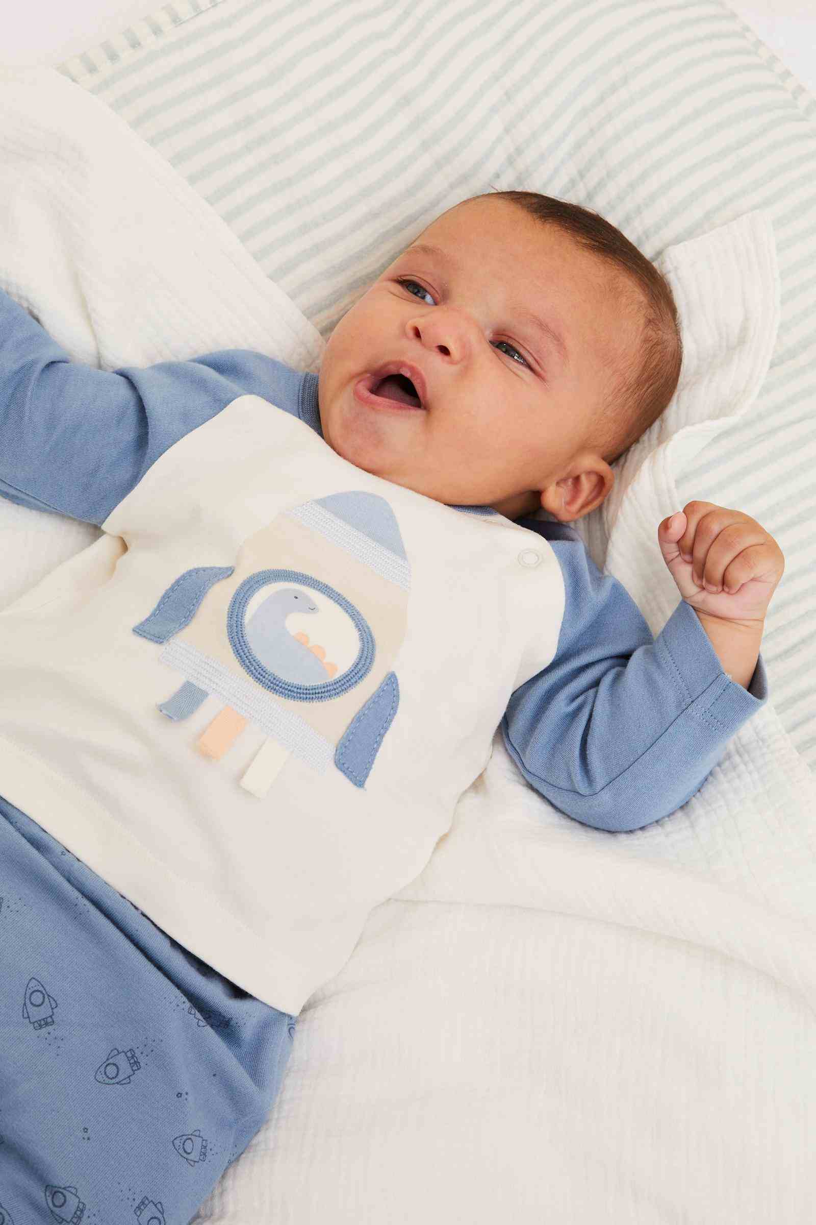 Mothercare Boys My First 3 - Piece 100% Cotton Long Sleeves T-Shirt, Joggers and Hat Set - Blue