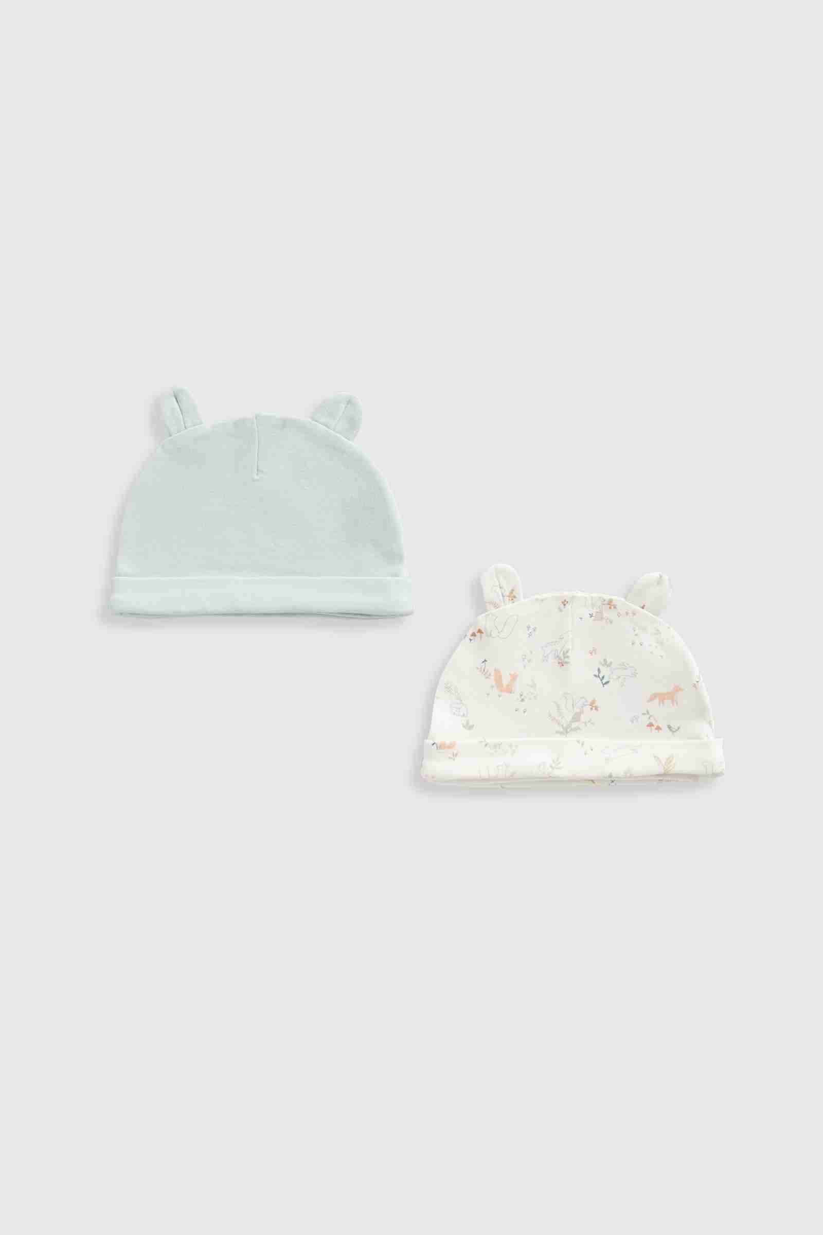 Mothercare Unisex My First Contemporary Woodland 100% Cotton Hats - Pack of 2 - Green