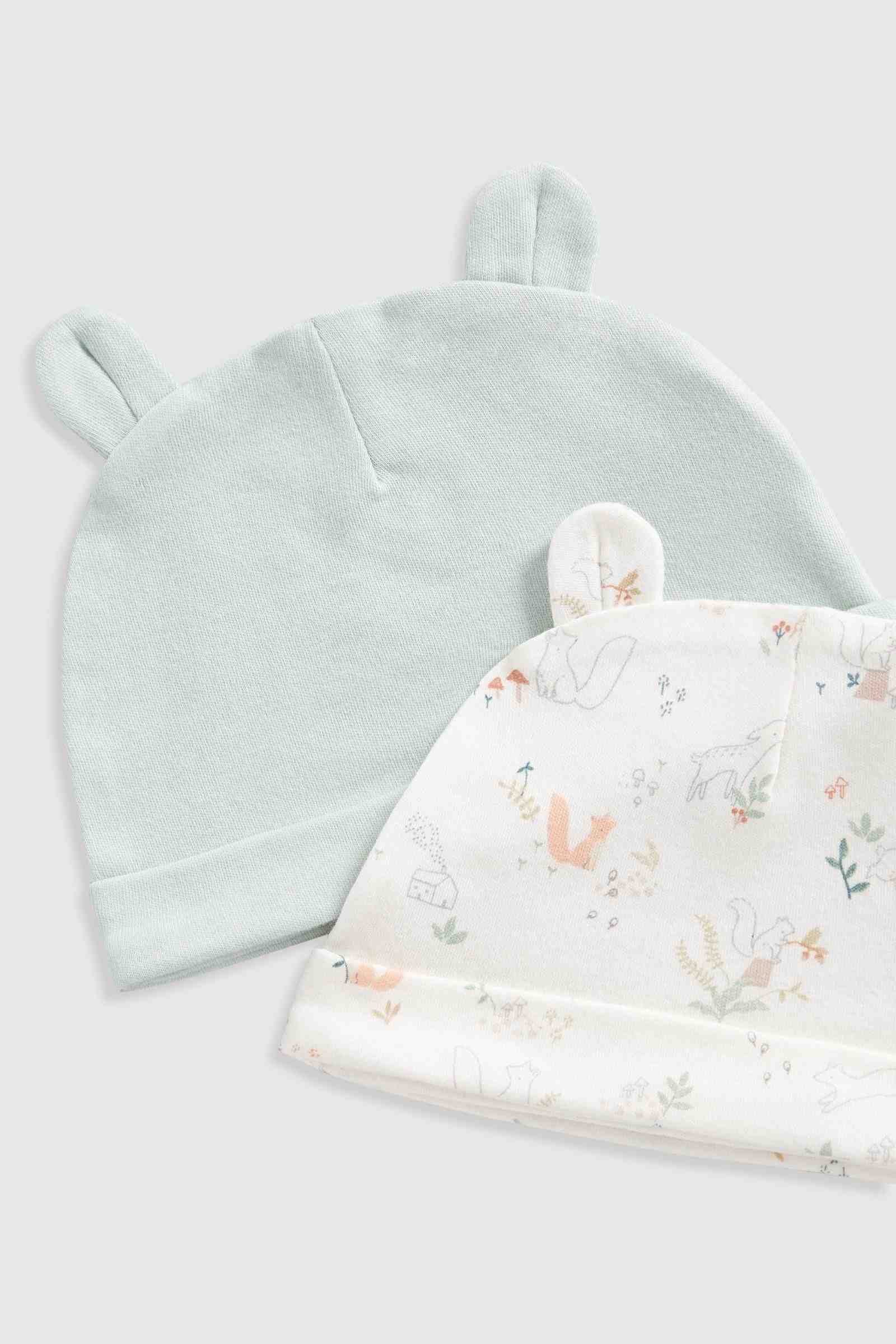 Mothercare Unisex My First Contemporary Woodland 100% Cotton Hats - Pack of 2 - Green