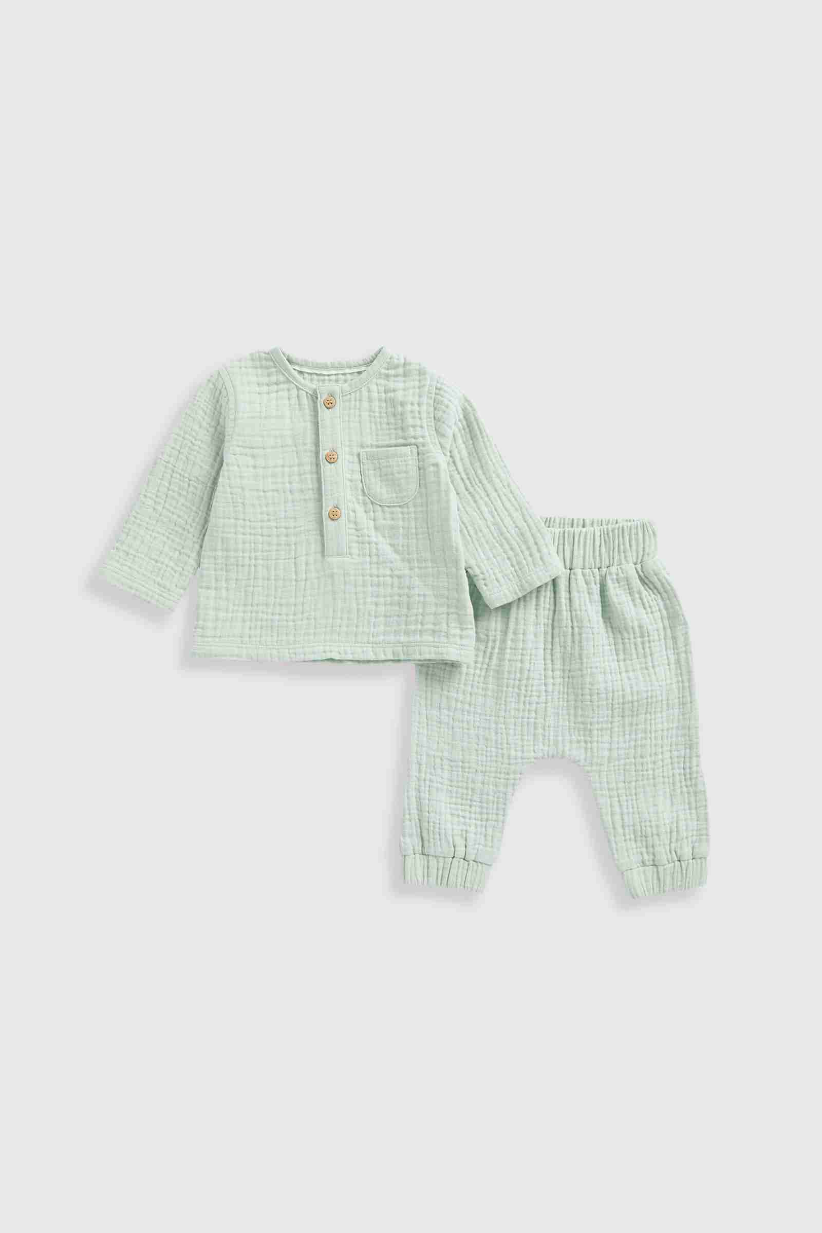 Mothercare Unisex My First 100% Cotton Long Sleeves T-Shirt and Jogger 2 - Piece Set - Cream