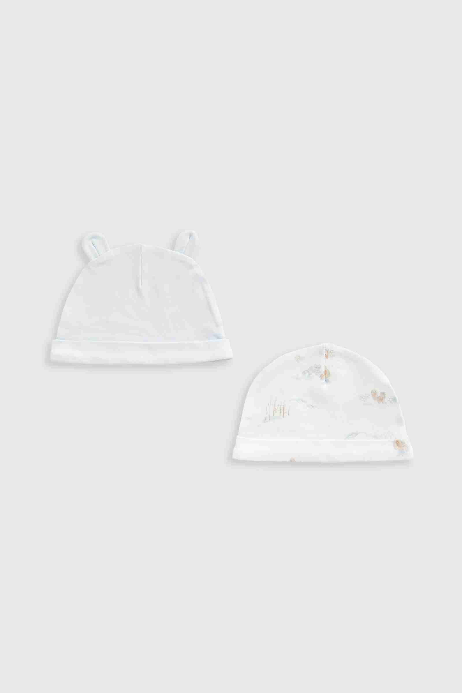 Mothercare Boys My First Classic Forest Friends 100% Cotton Hats - Pack of 2 - Light Blue