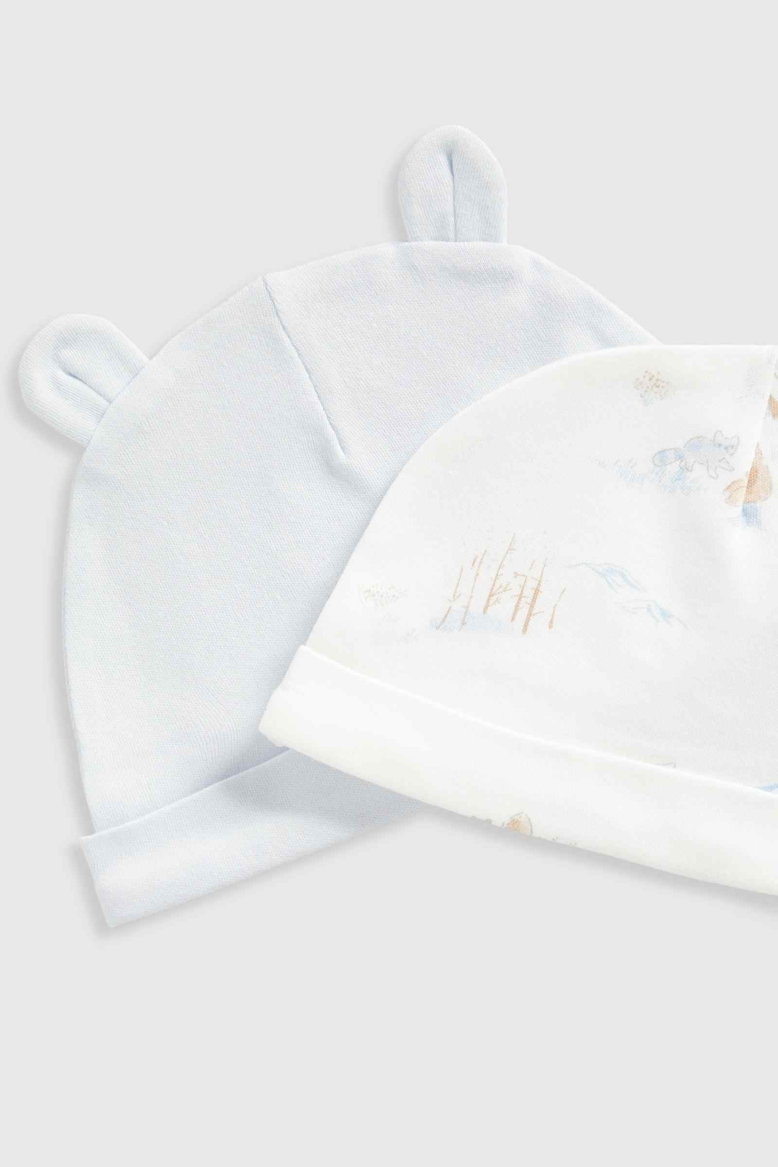 Mothercare Boys My First Classic Forest Friends 100% Cotton Hats - Pack of 2 - Light Blue