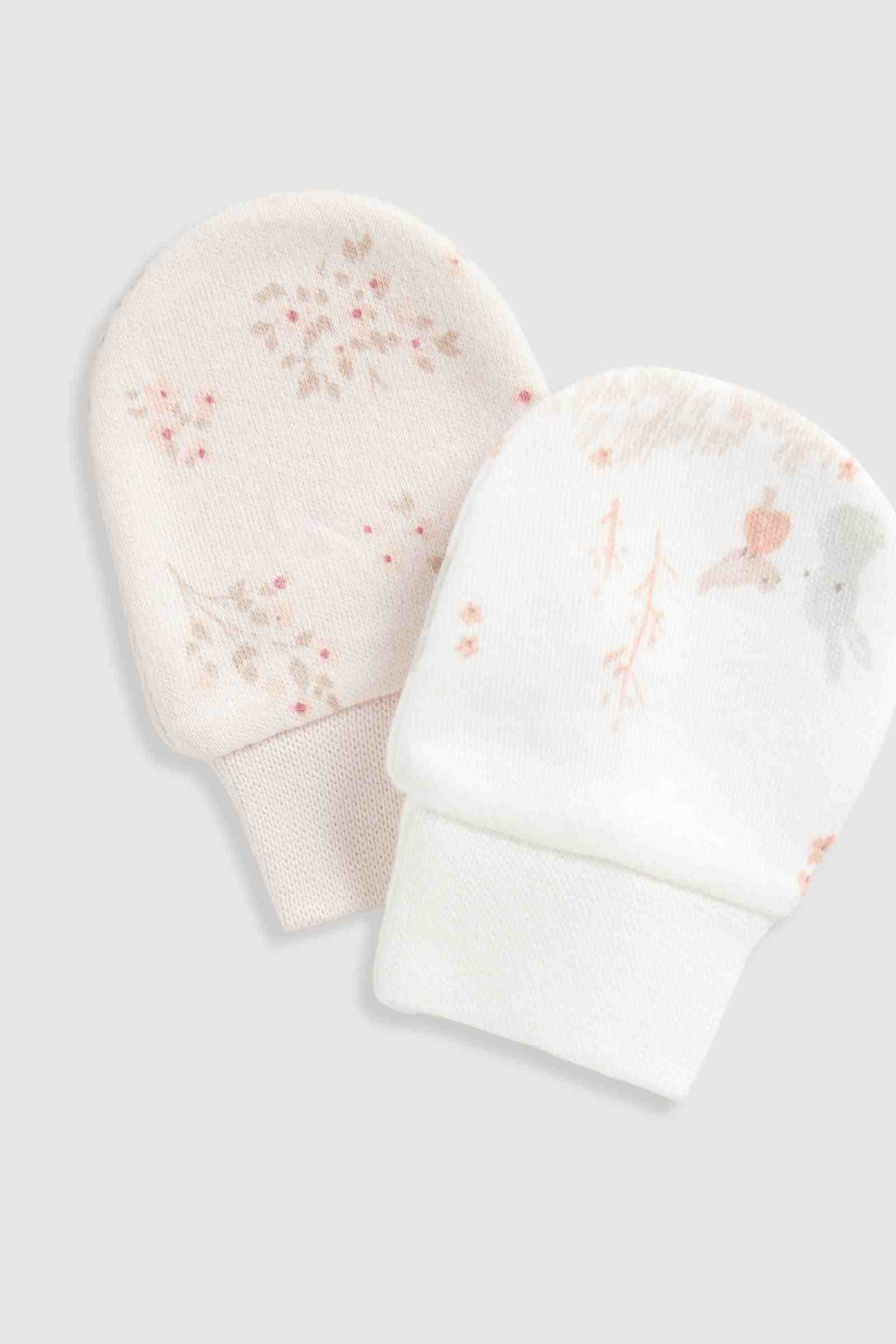 Mothercare Girls My First Classic Bunny 100% Cotton Mitts - Pack of 2 - White