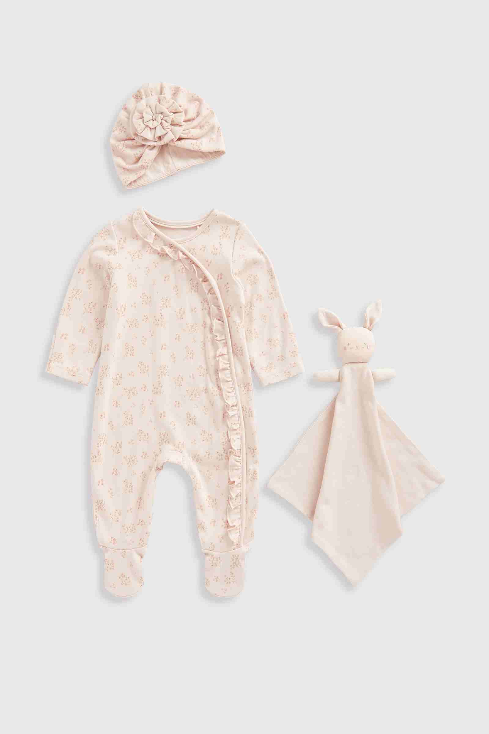 Mothercare Girls My First Classic Bunny All - in - One, Hat and Comforter 3 - Piece Gift Set - Light Pink