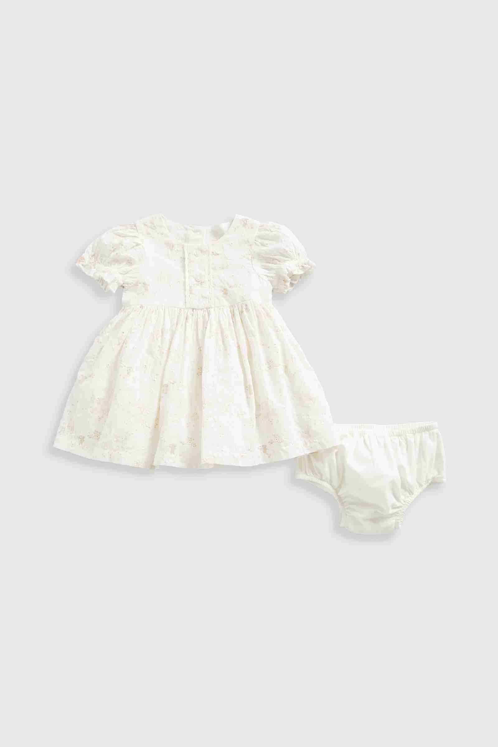 Mothercare Girls My First Classic Bunny 100% Cotton Dress and Knickers 2 - Piece Set - White