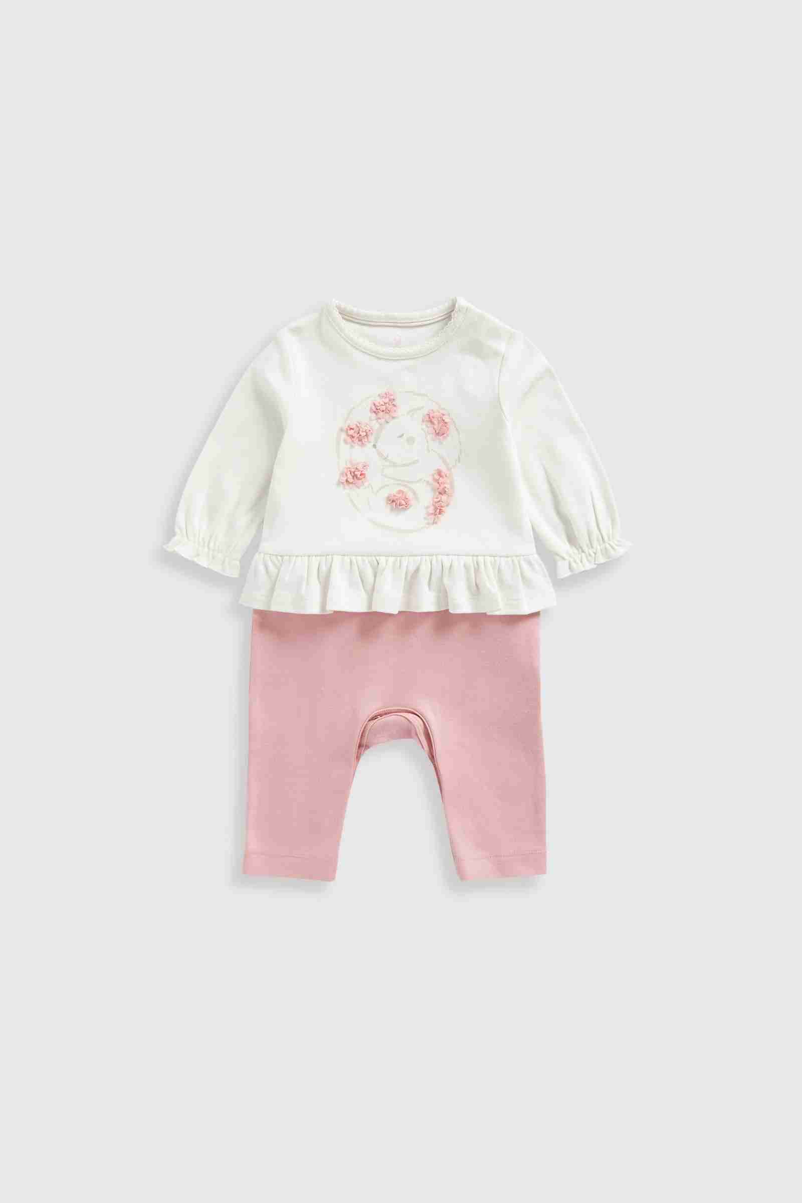 Mothercare Girls My First Woodland Long Sleeves Mock All - in - One - Light Pink
