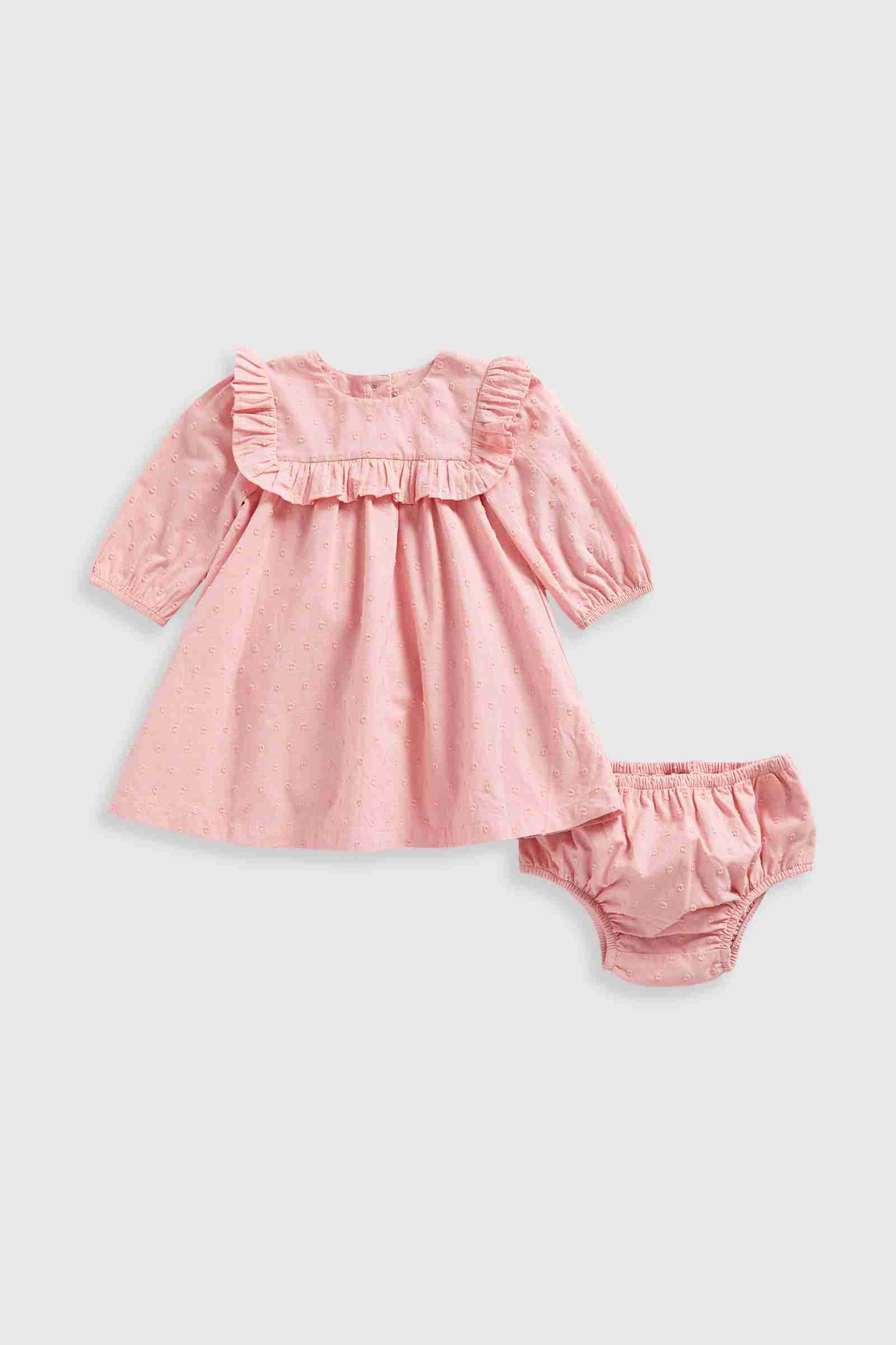 Mothercare Girls My First Woodland Friends 100% Cotton Woven Dress with Frill Detail - Light Pink
