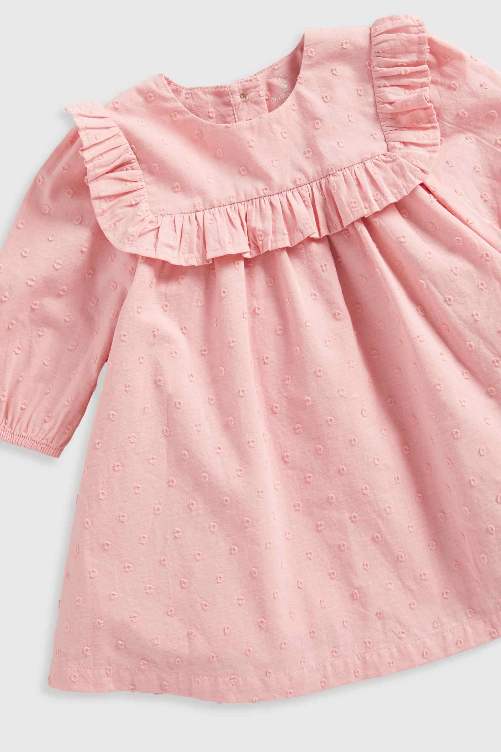 Mothercare Girls My First Woodland Friends 100% Cotton Woven Dress with Frill Detail - Light Pink