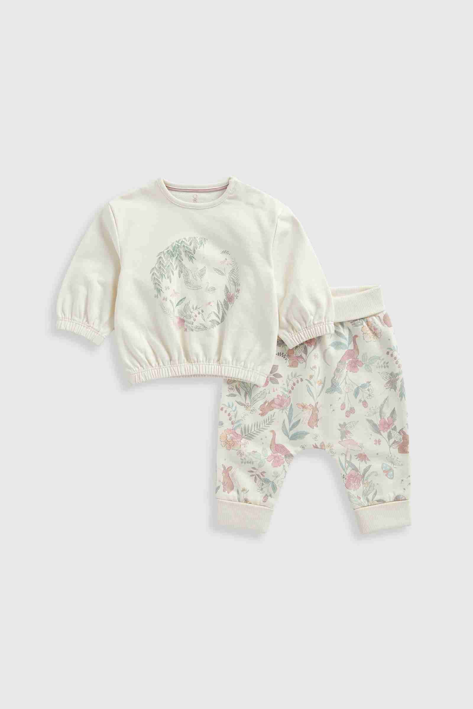 Mothercare Girls Enchanted Dream 100% Cotton Long - Sleeves 2 - Piece Jogger Set - Cream